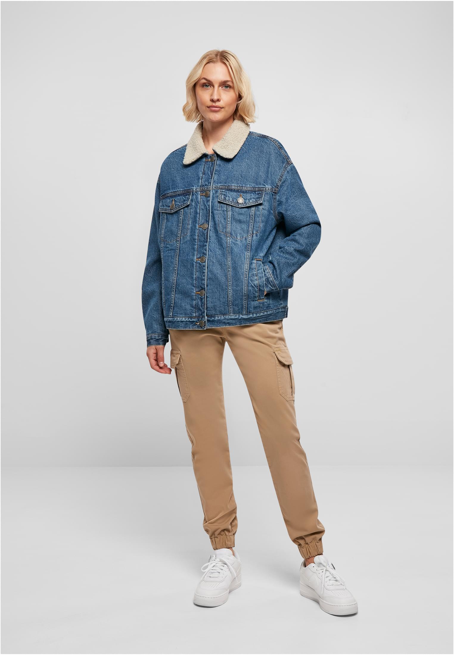 Ladies Oversized Sherpa Denim Jacket clearblue washed 3XL - variant image 4