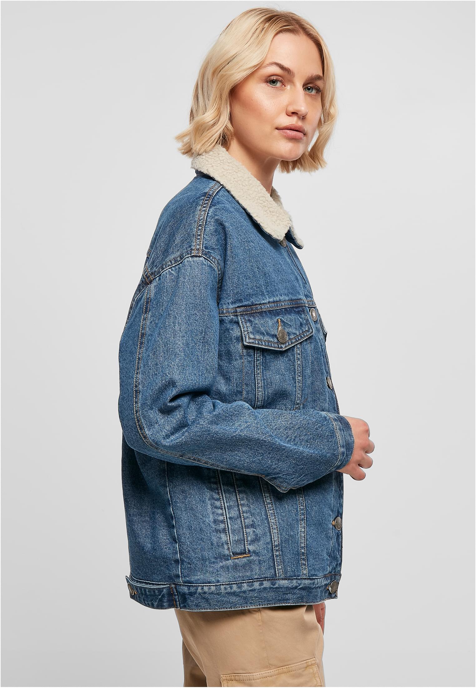 Ladies Oversized Sherpa Denim Jacket clearblue washed 3XL - variant image 3