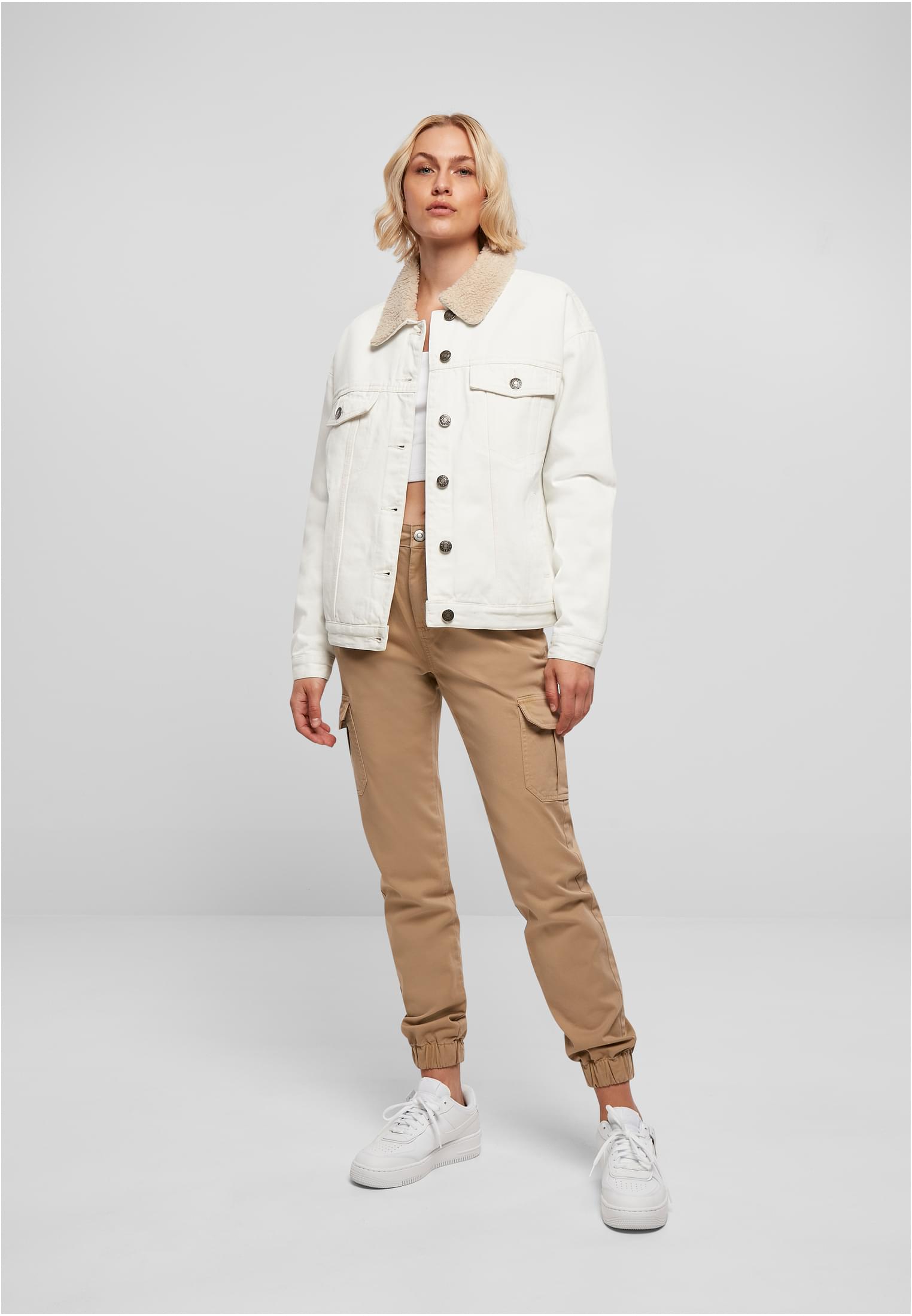 Ladies Oversized Sherpa Denim Jacket offwhite raw 3XL - variant image 4