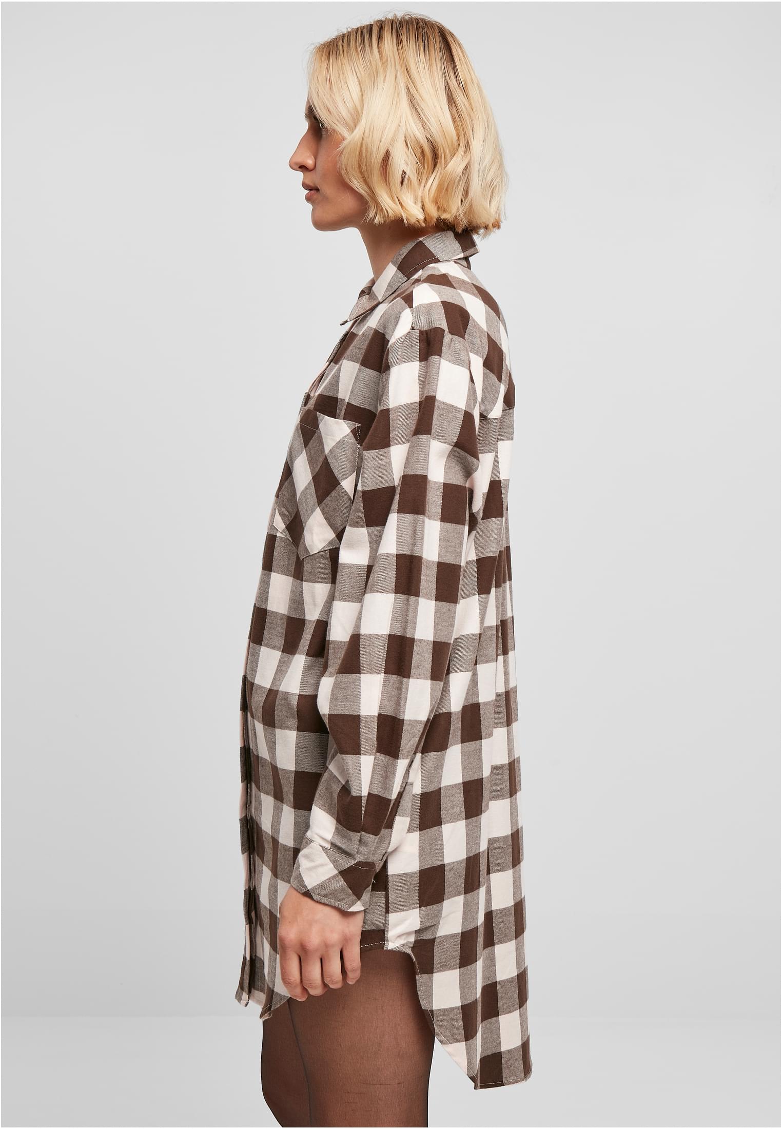 Ladies Oversized Check Flannel Shirt Dress pink/brown 3XL - variant image 1