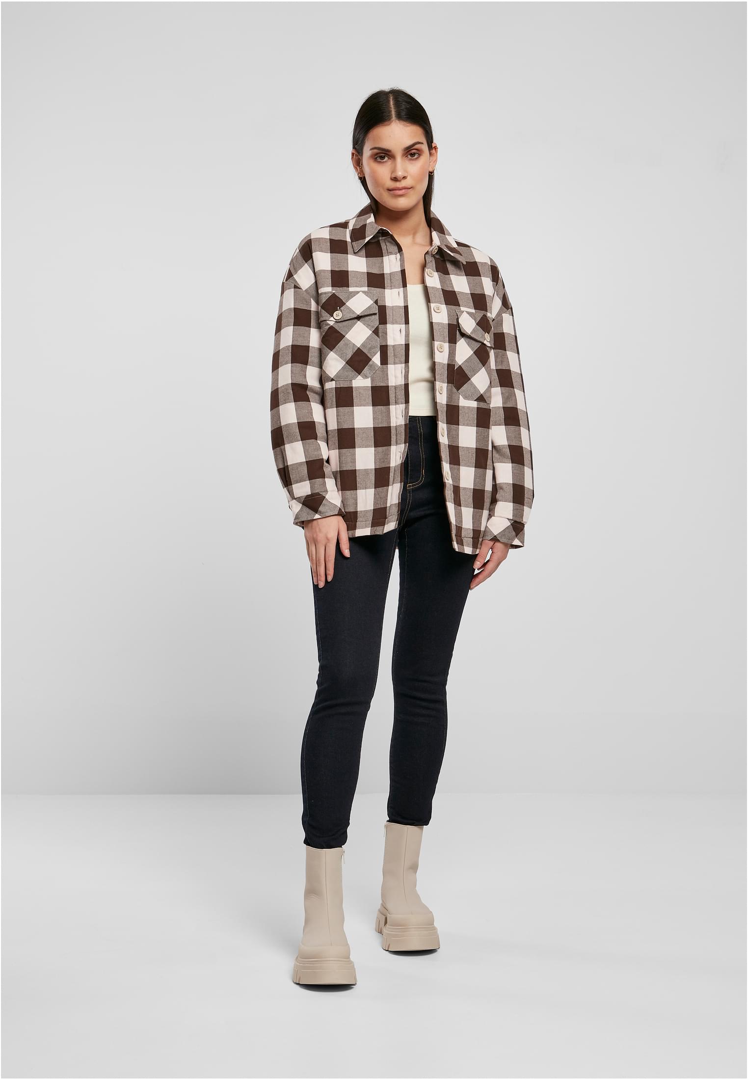 Ladies Flanell Padded Overshirt pink/brown 3XL - variant image 4
