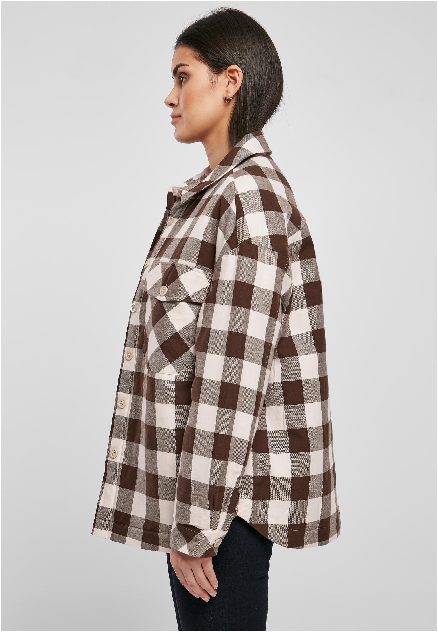 Ladies Flanell Padded Overshirt pink/brown 3XL - variant image 1