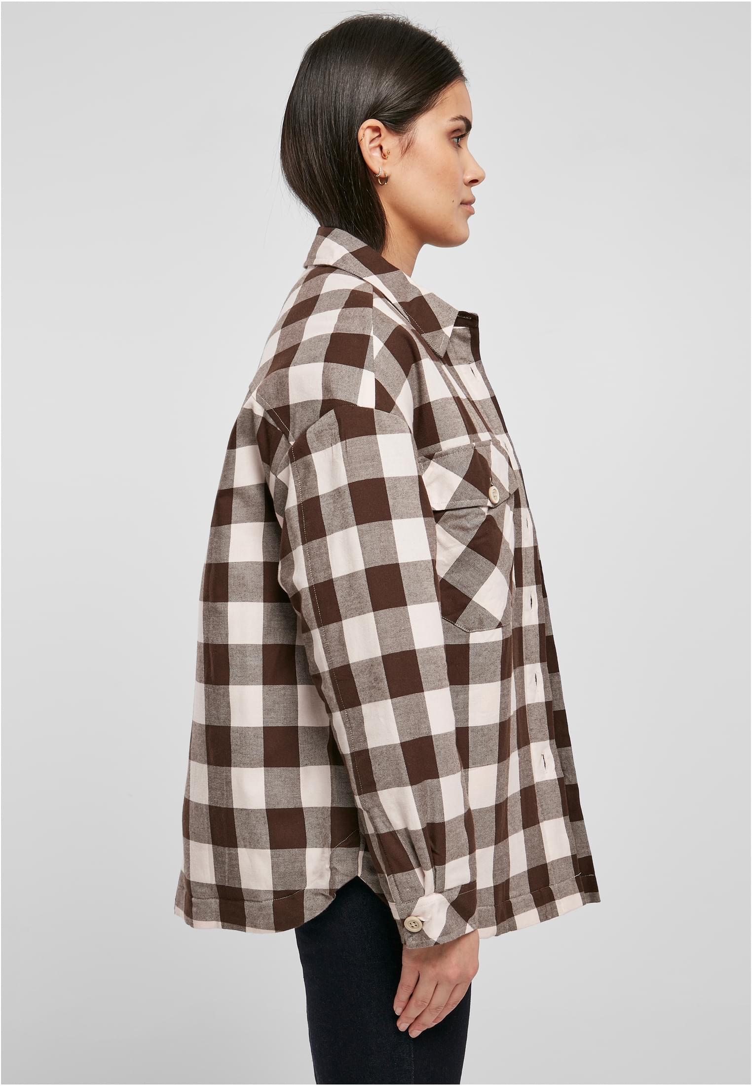 Ladies Flanell Padded Overshirt pink/brown 3XL - variant image 3