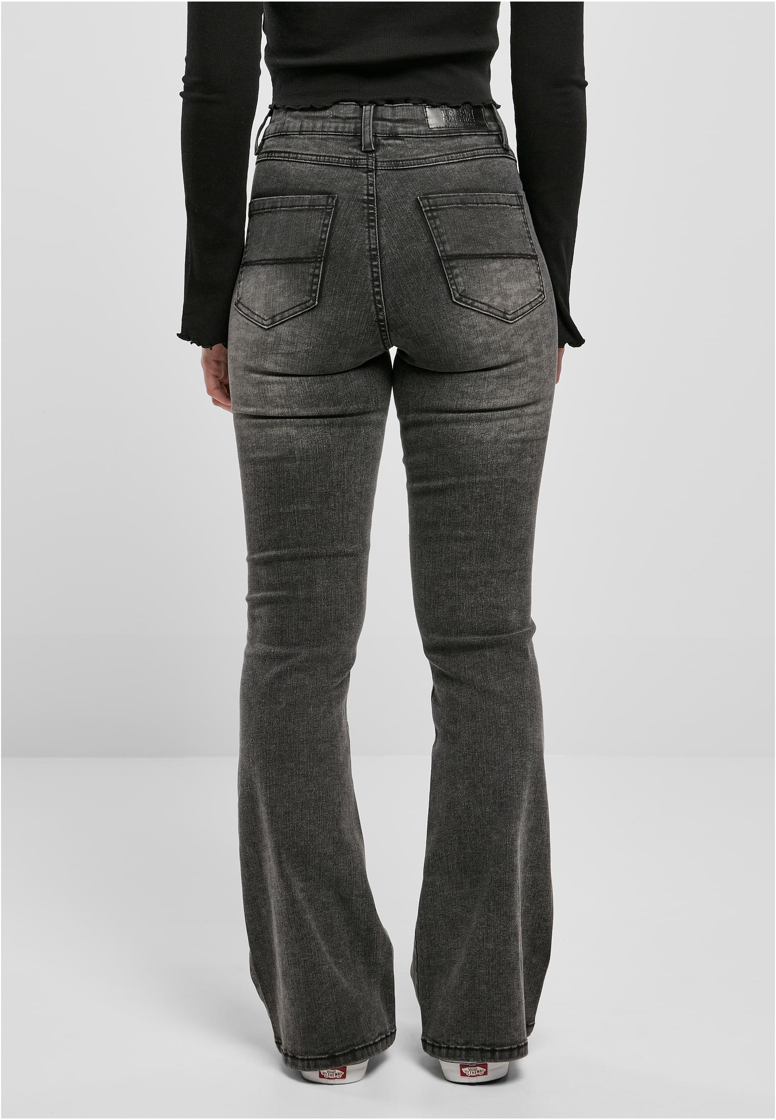 Ladies High Waist Flared Denim Pants black heavy acid washed 26 - variant image 2