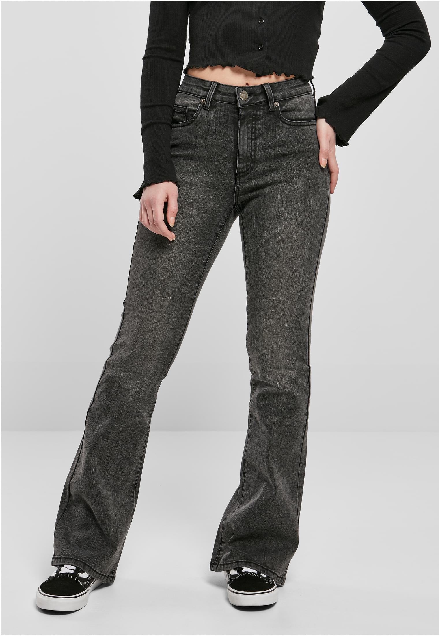 Ladies High Waist Flared Denim Pants black heavy acid washed 26 - alternate variant 2