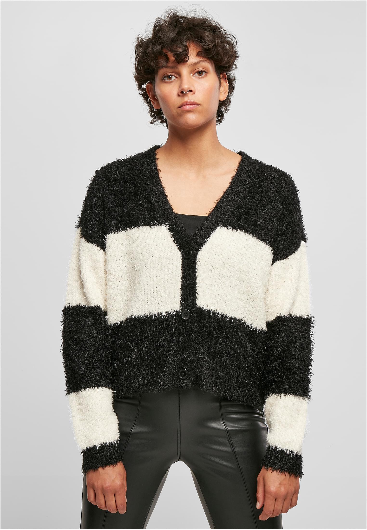 Ladies Short Oversized Feather Cardigan black/whitesand 3XL - alternate variant 1