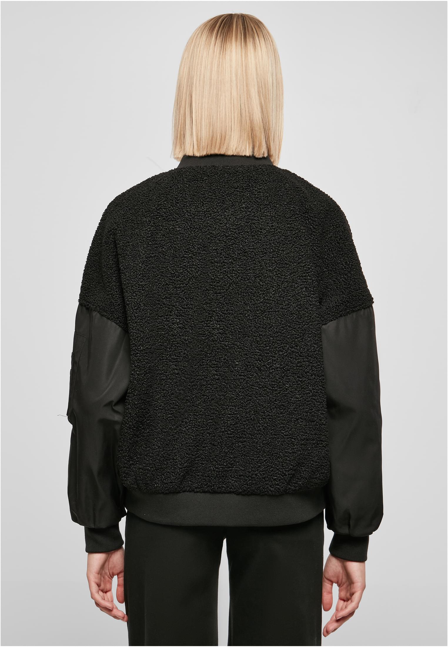 Ladies Oversized Sherpa Mixed Bomber Jacket black 3XL - variant image 2