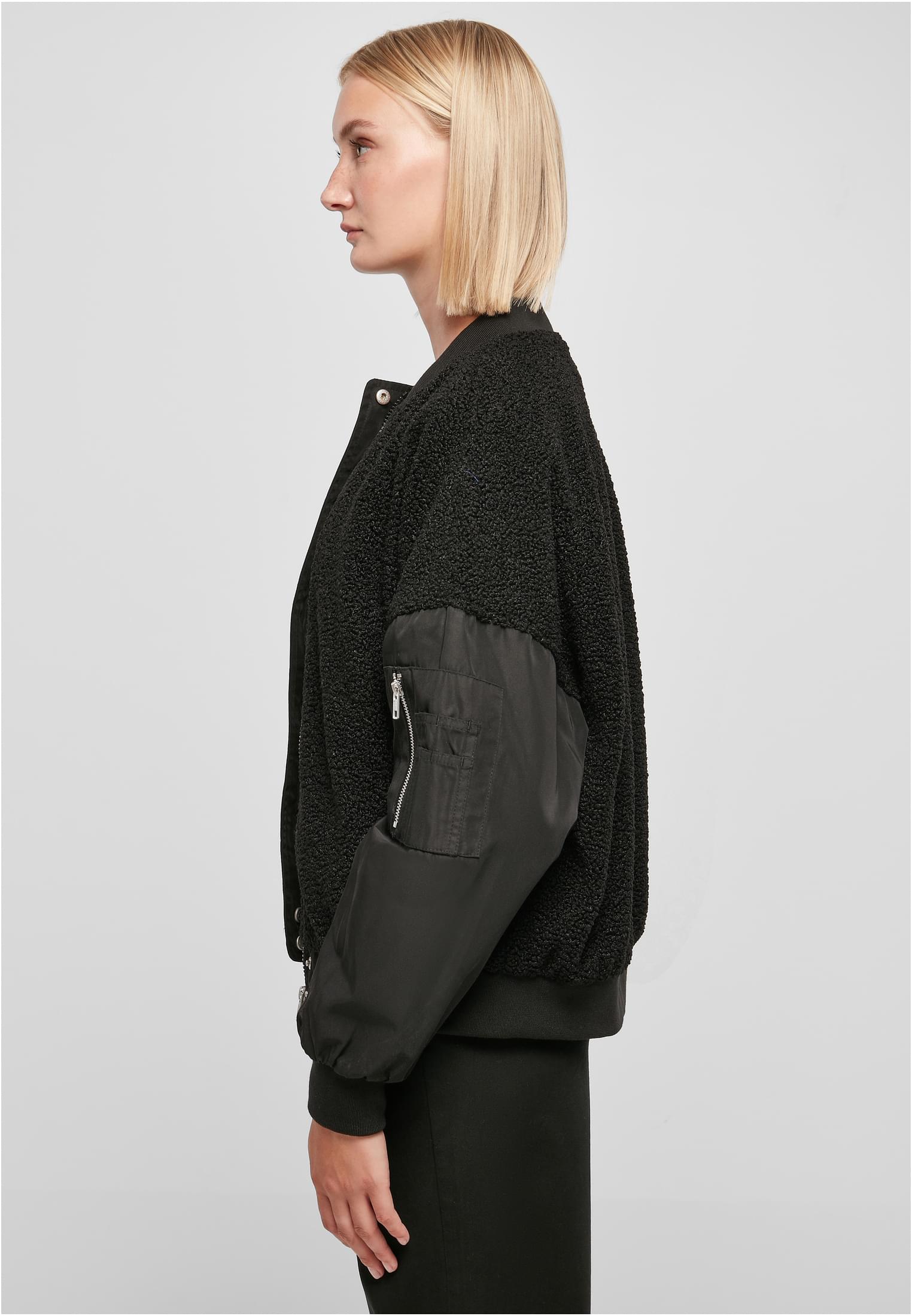 Ladies Oversized Sherpa Mixed Bomber Jacket black 3XL - variant image 1