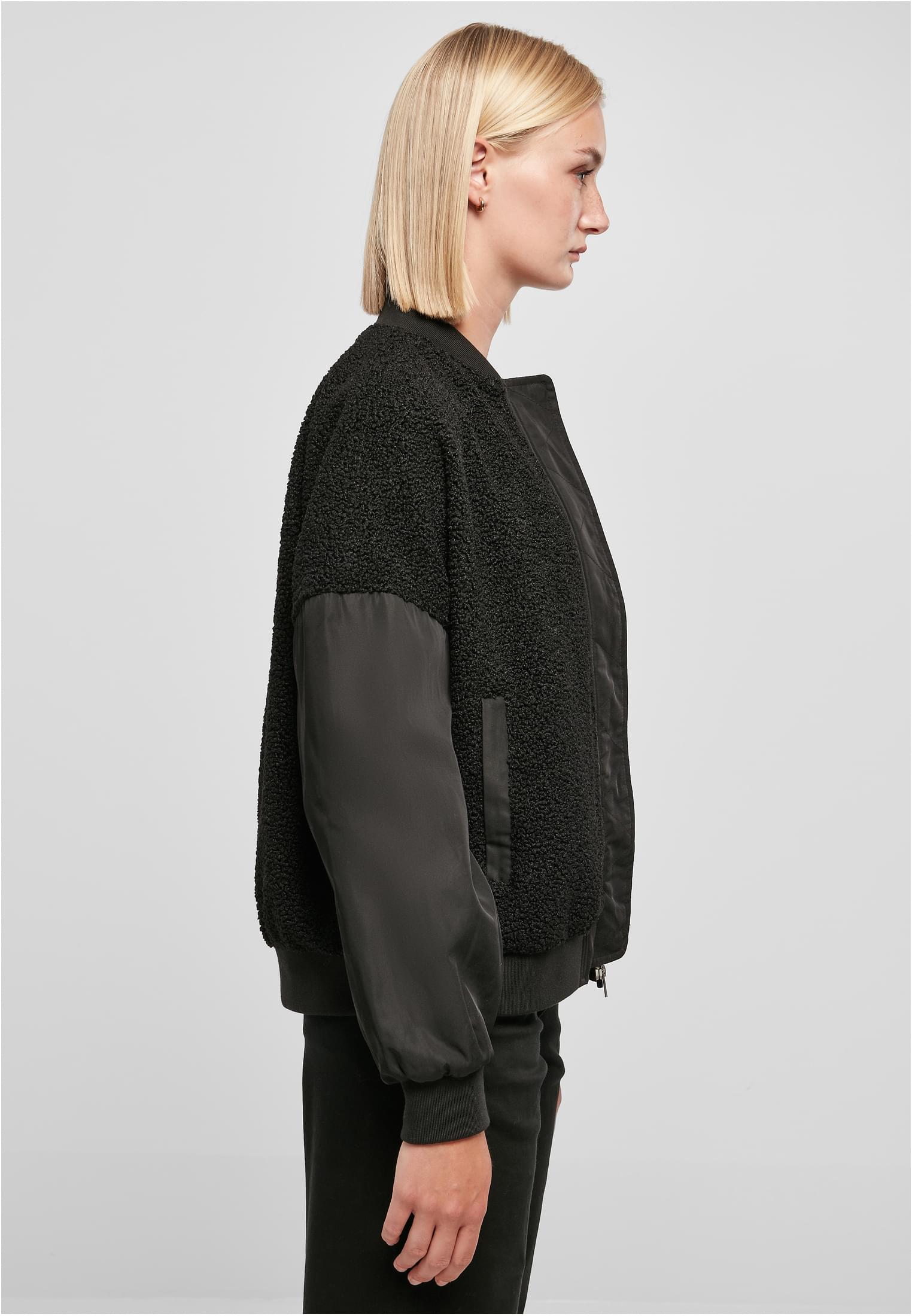 Ladies Oversized Sherpa Mixed Bomber Jacket black 3XL - variant image 3