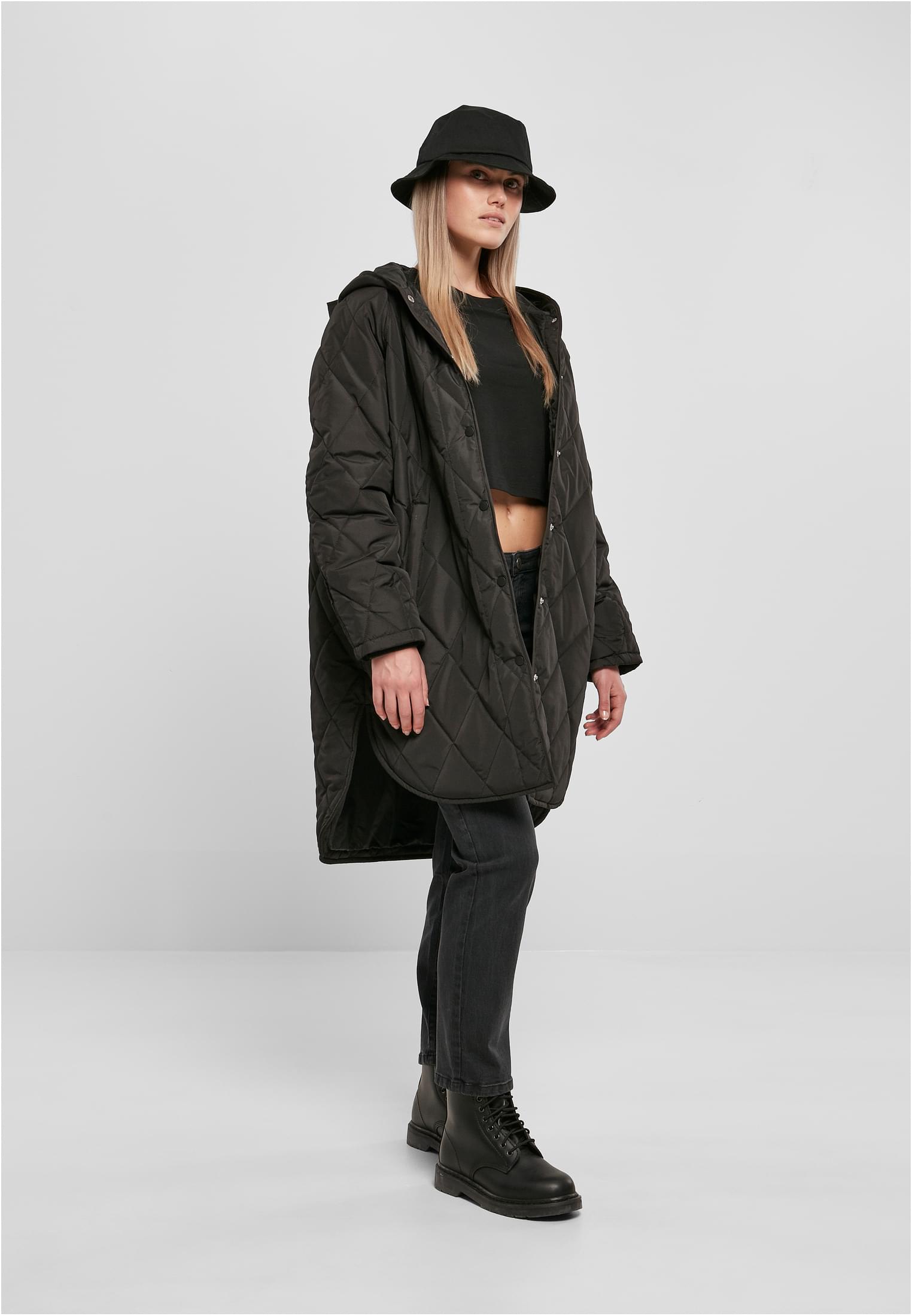 Ladies Oversized Diamond Quilted Hooded Coat black 3XL - variant image 4
