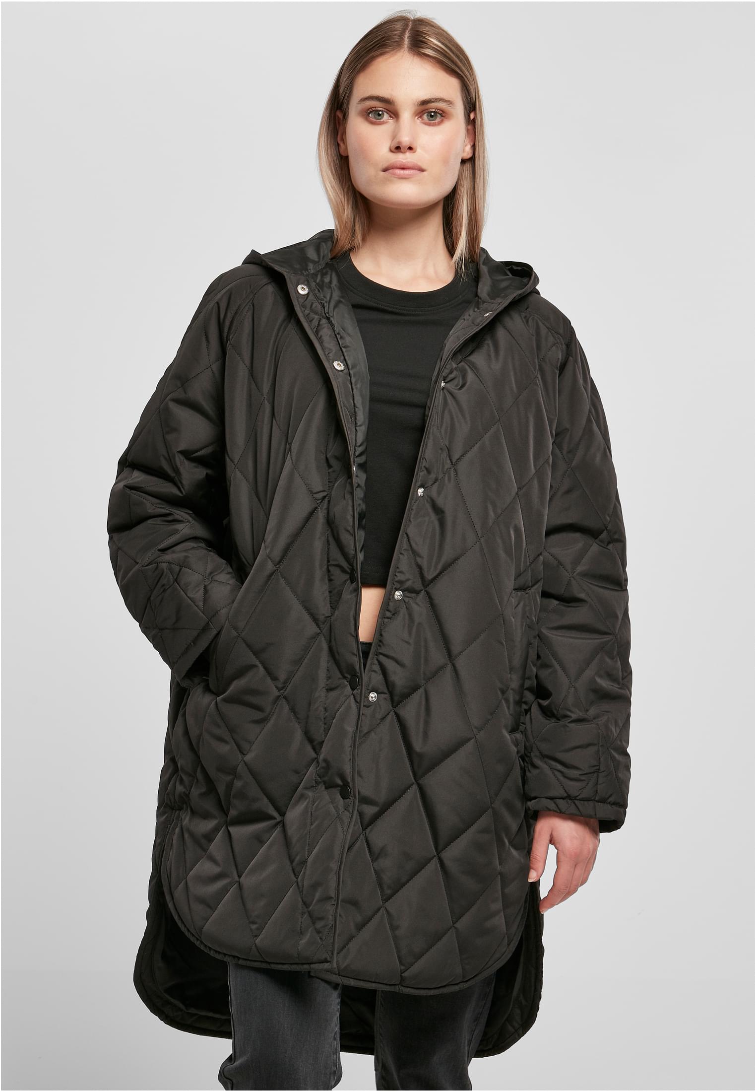 Ladies Oversized Diamond Quilted Hooded Coat black 3XL - alternate variant 1