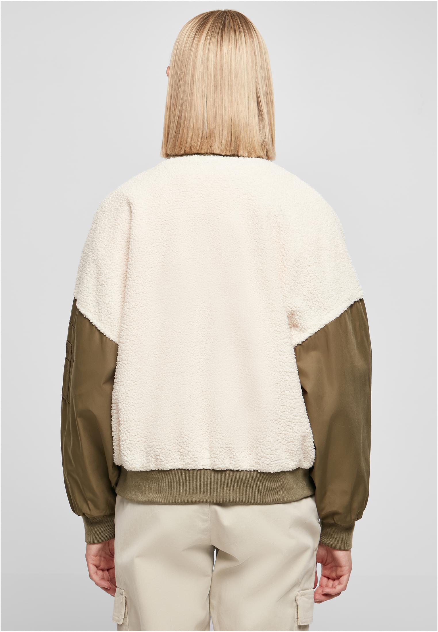 Ladies Oversized Sherpa Mixed Bomber Jacket whitesand/darkolive 3XL - variant image 2
