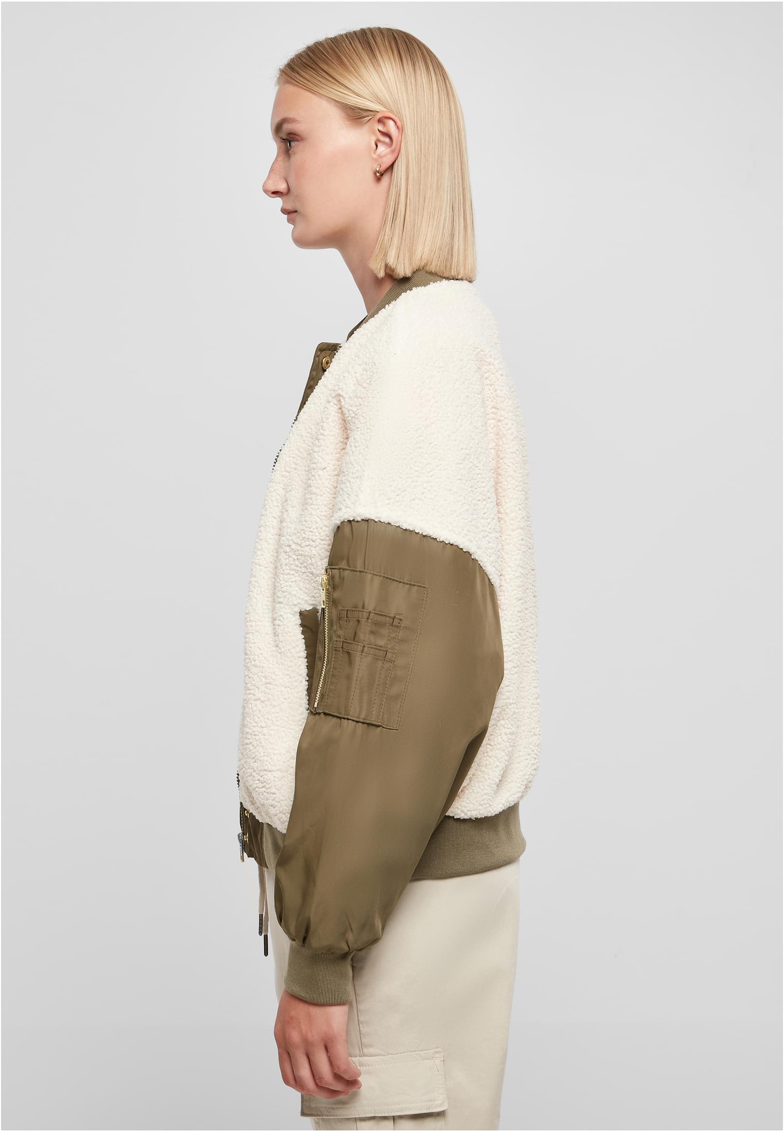 Ladies Oversized Sherpa Mixed Bomber Jacket whitesand/darkolive 3XL - variant image 1