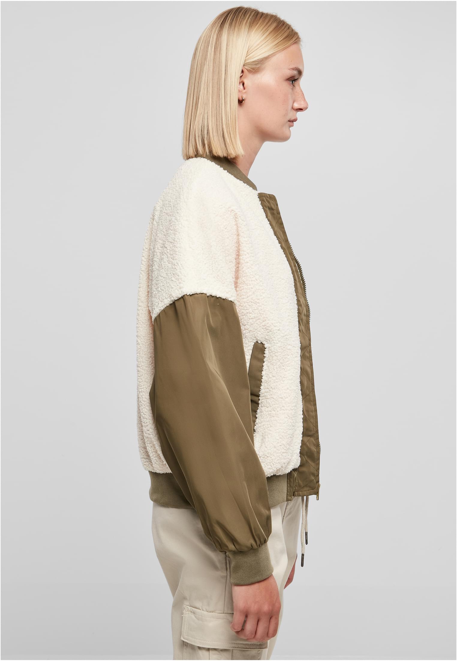Ladies Oversized Sherpa Mixed Bomber Jacket whitesand/darkolive 3XL - variant image 3