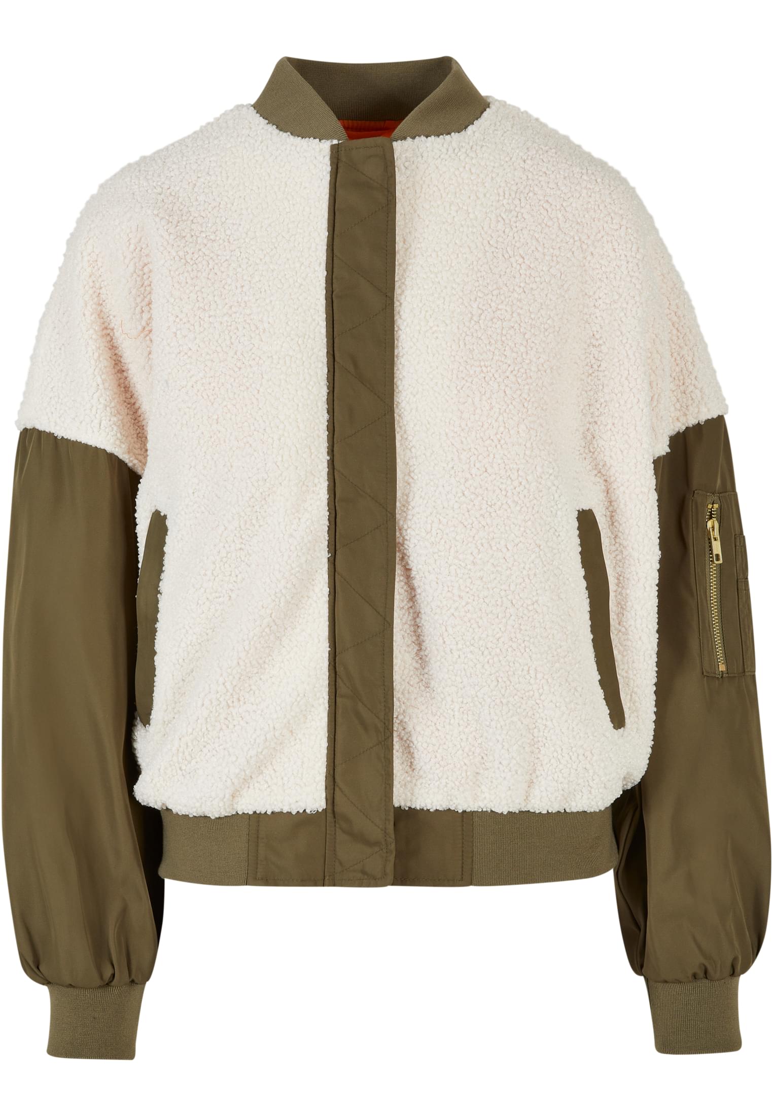Ladies Oversized Sherpa Mixed Bomber Jacket whitesand/darkolive 3XL - variant image 5