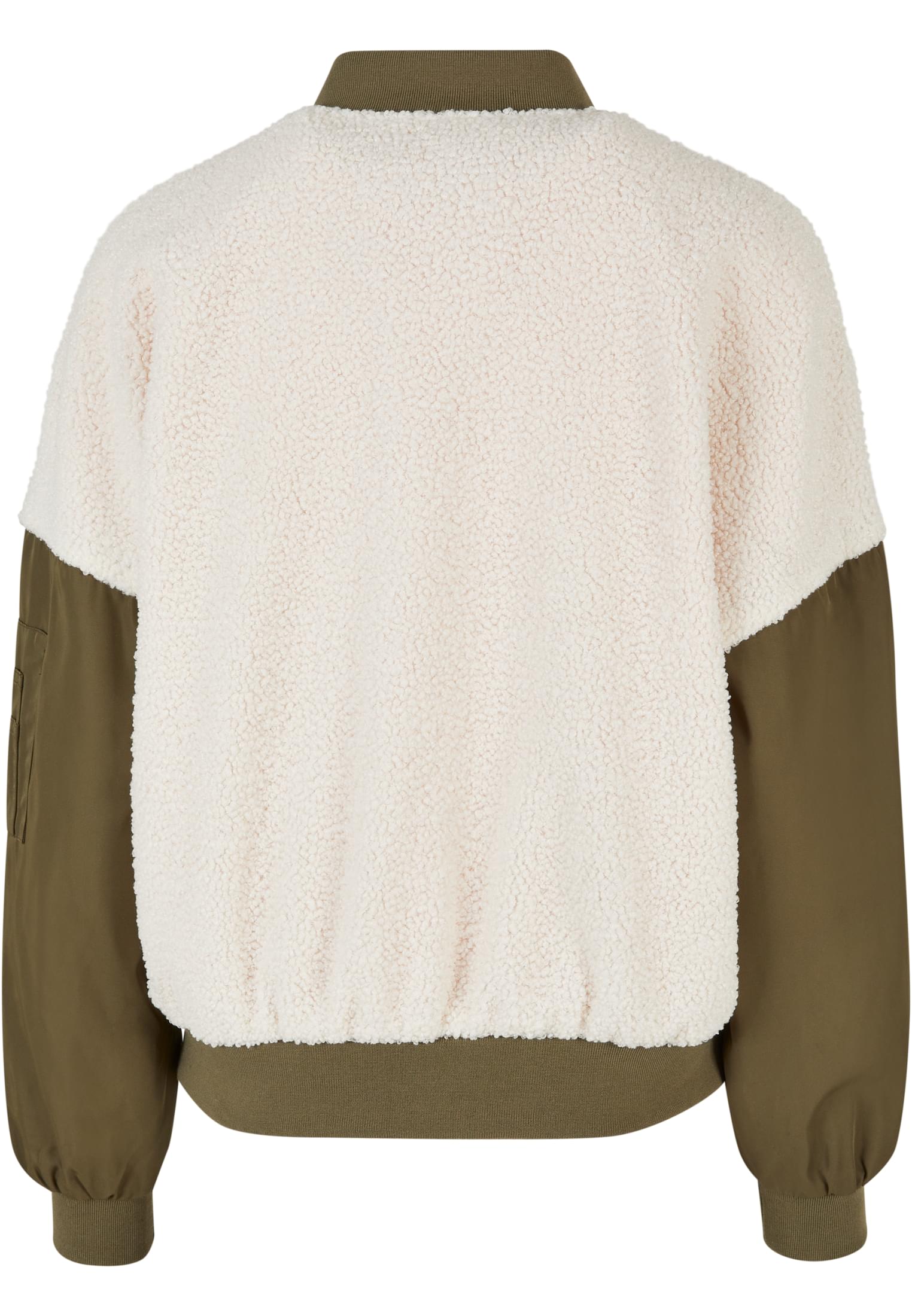 Ladies Oversized Sherpa Mixed Bomber Jacket whitesand/darkolive 3XL - variant image 6