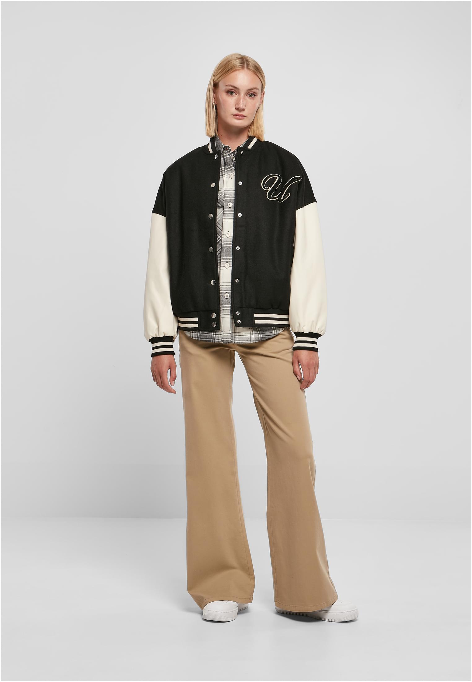 Ladies Oversized Big U College Jacket black/palewhite 3XL - variant image 4