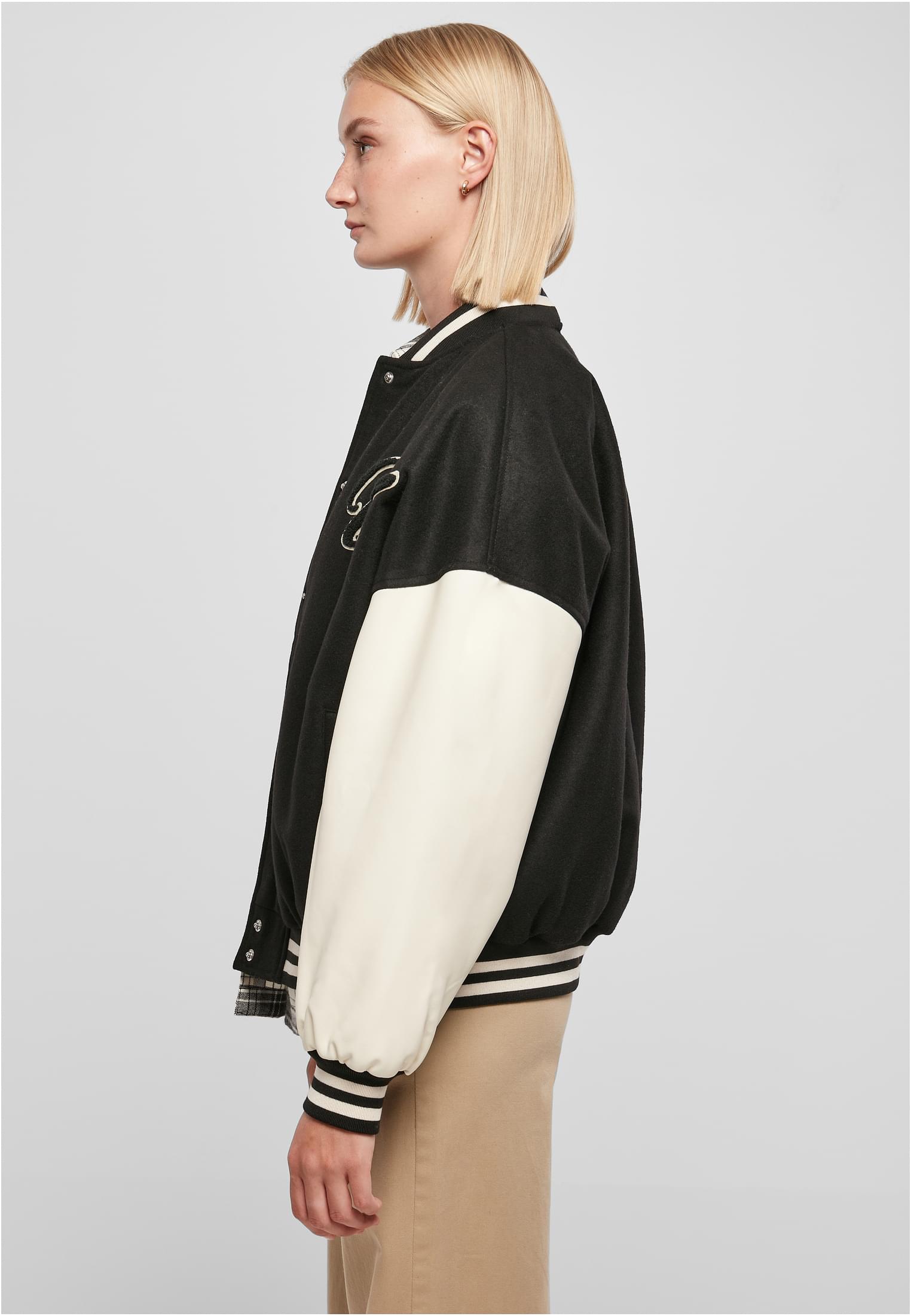 Ladies Oversized Big U College Jacket black/palewhite 3XL - variant image 1