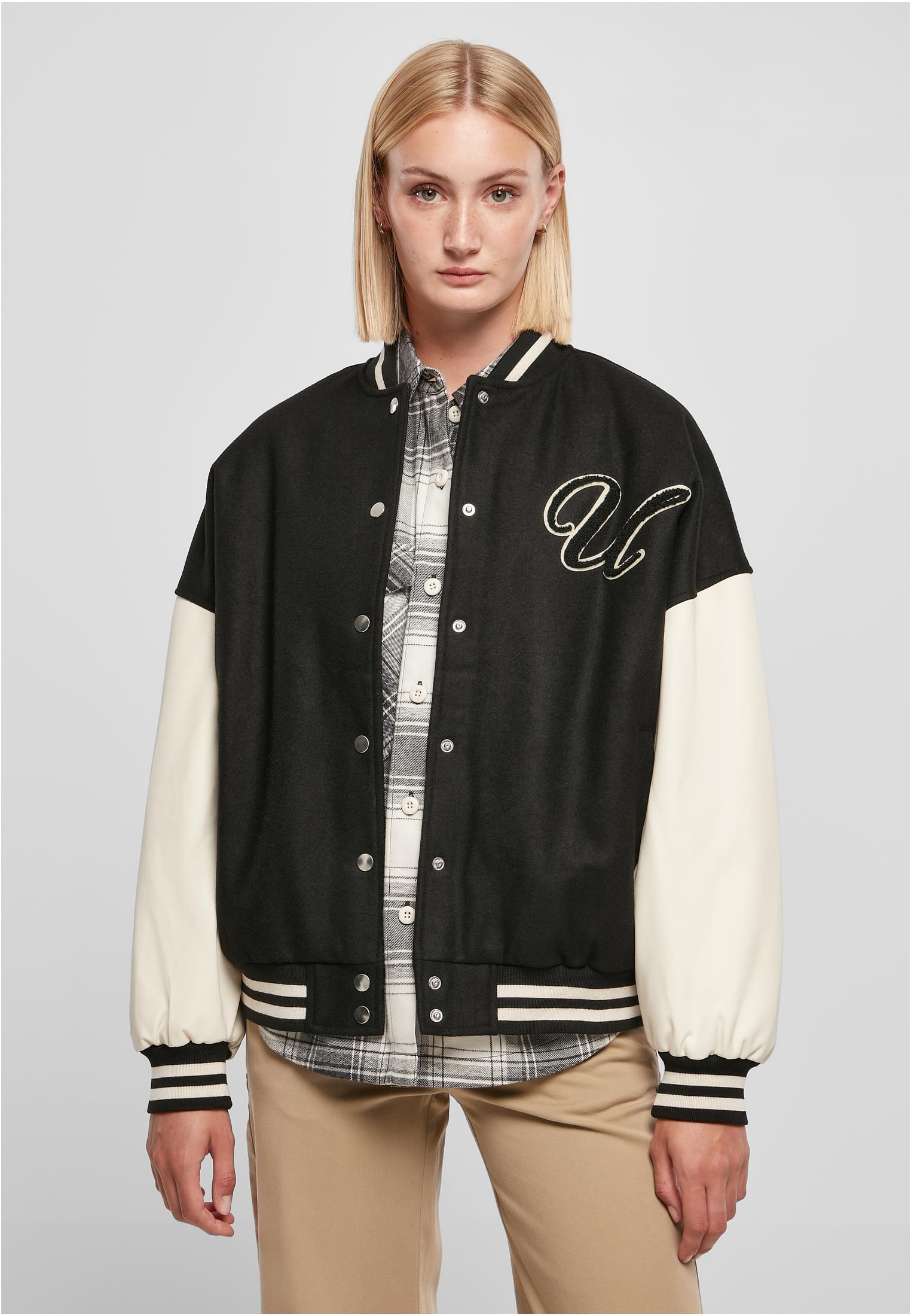 Ladies Oversized Big U College Jacket black/palewhite 3XL - alternate variant 1