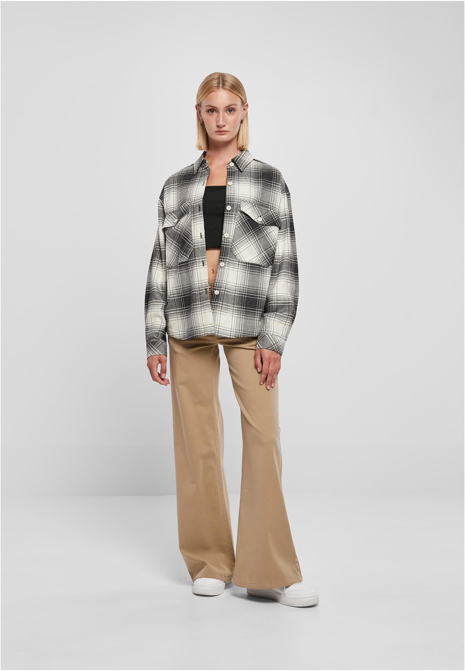 Ladies Oversized Check Shirt whitesand/black 3XL - variant image 4