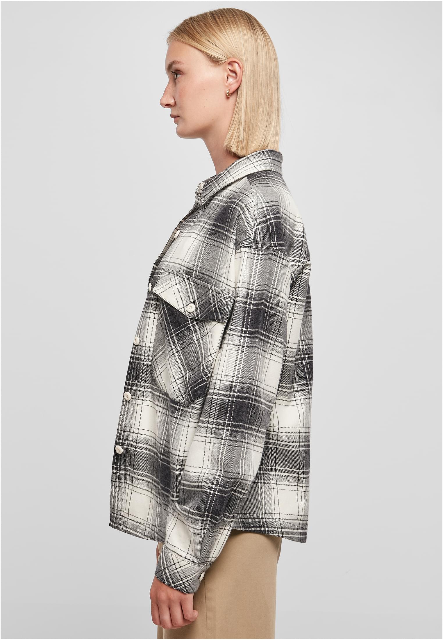Ladies Oversized Check Shirt whitesand/black 3XL - variant image 1