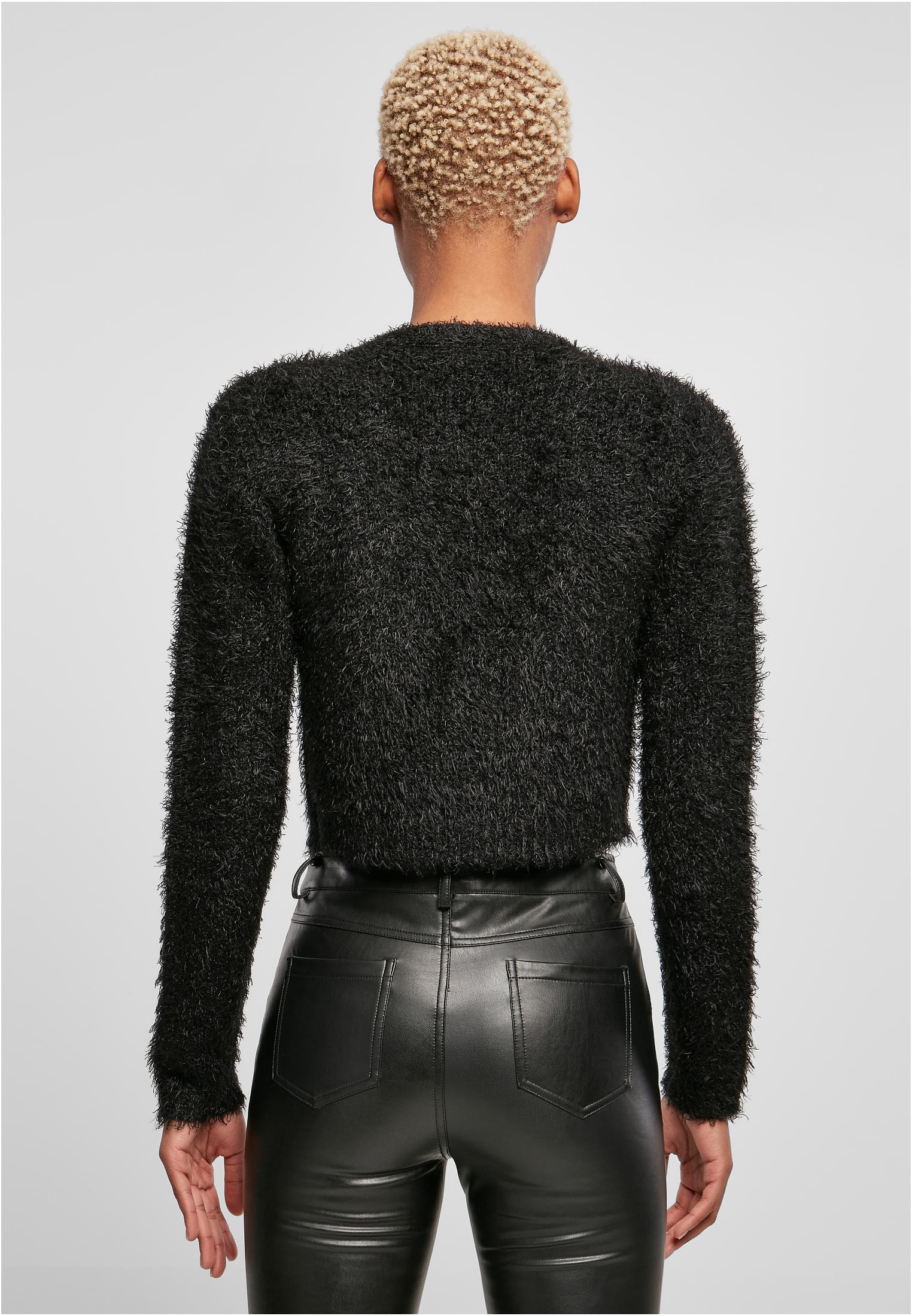 Ladies Cropped Feather Cardigan black 3XL - variant image 2