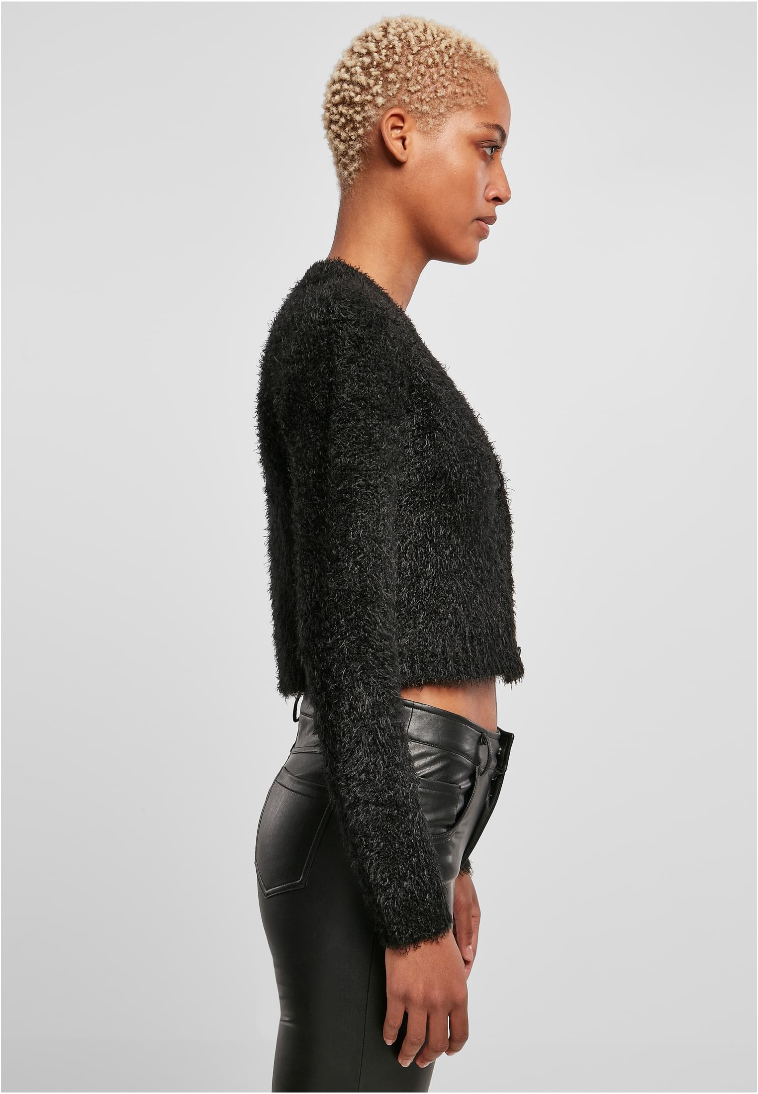 Ladies Cropped Feather Cardigan black 3XL - variant image 3