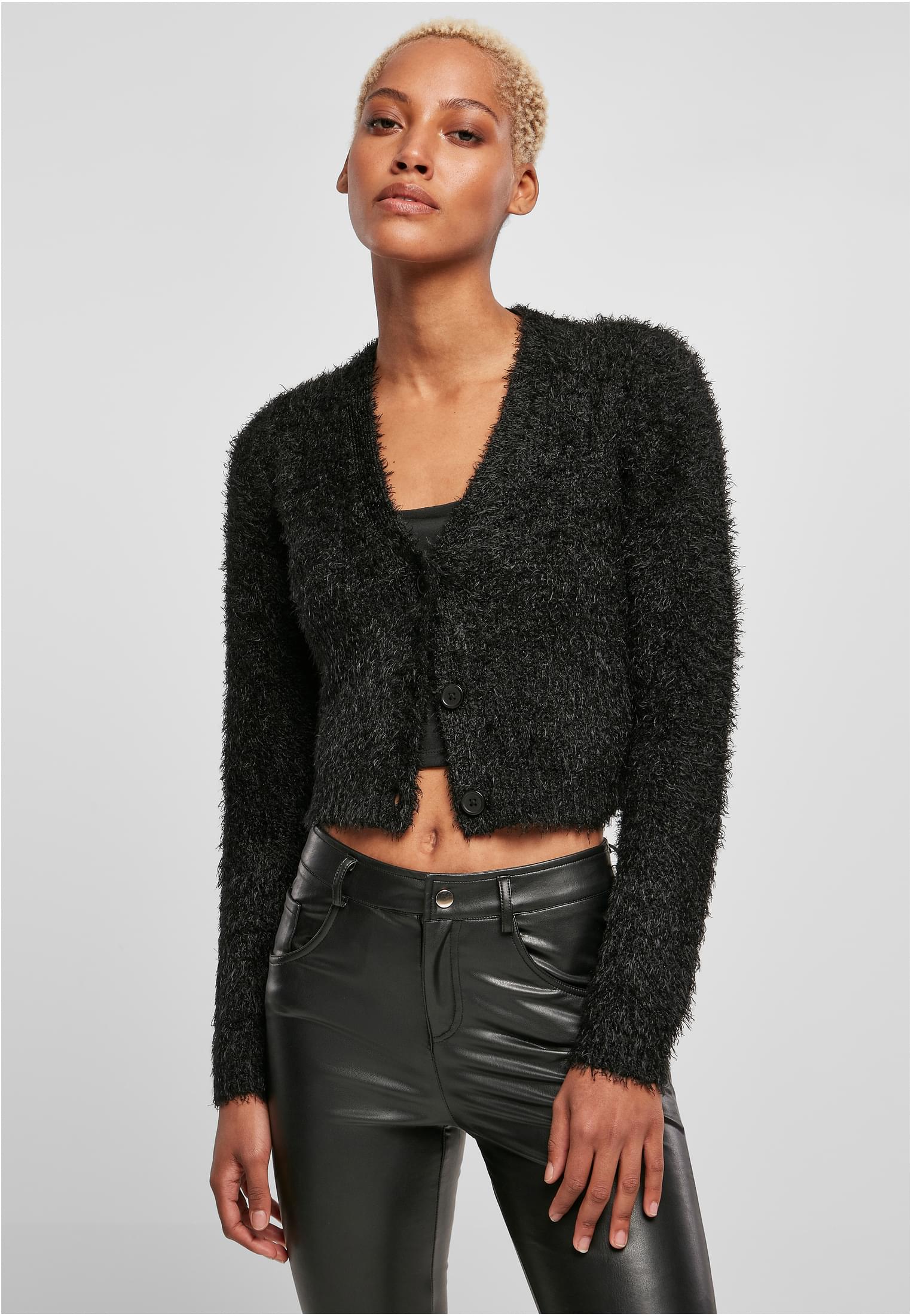 Ladies Cropped Feather Cardigan black 3XL - alternate variant 1