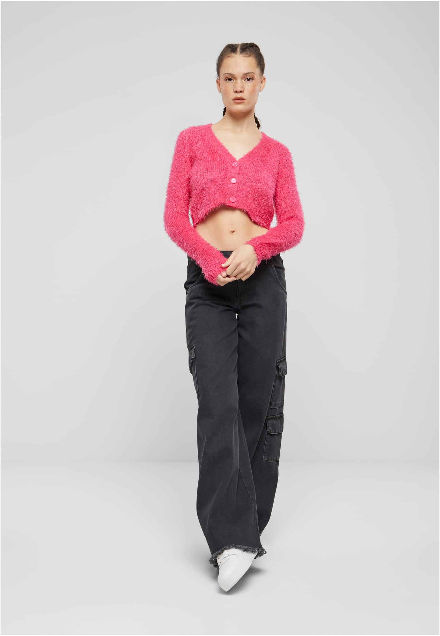Ladies Cropped Feather Cardigan hibiskus pink 3XL - variant image 4