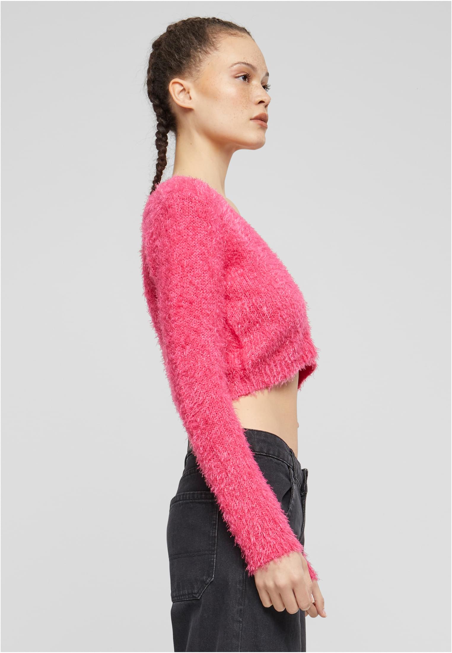 Ladies Cropped Feather Cardigan hibiskus pink 3XL - variant image 3
