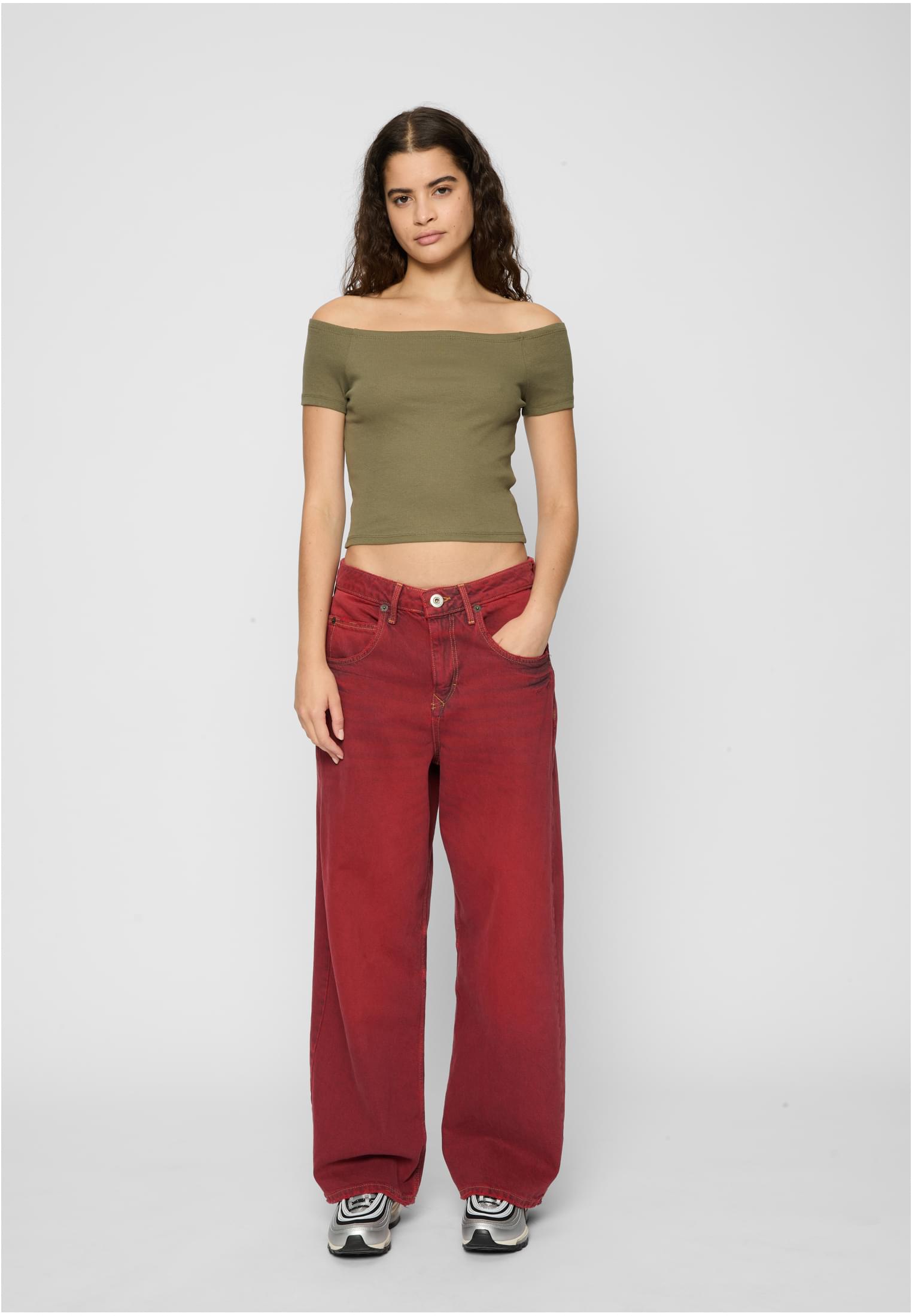 Ladies Off Shoulder Rib Tee 2-Pack bianco+oliva L
 - variant image 2