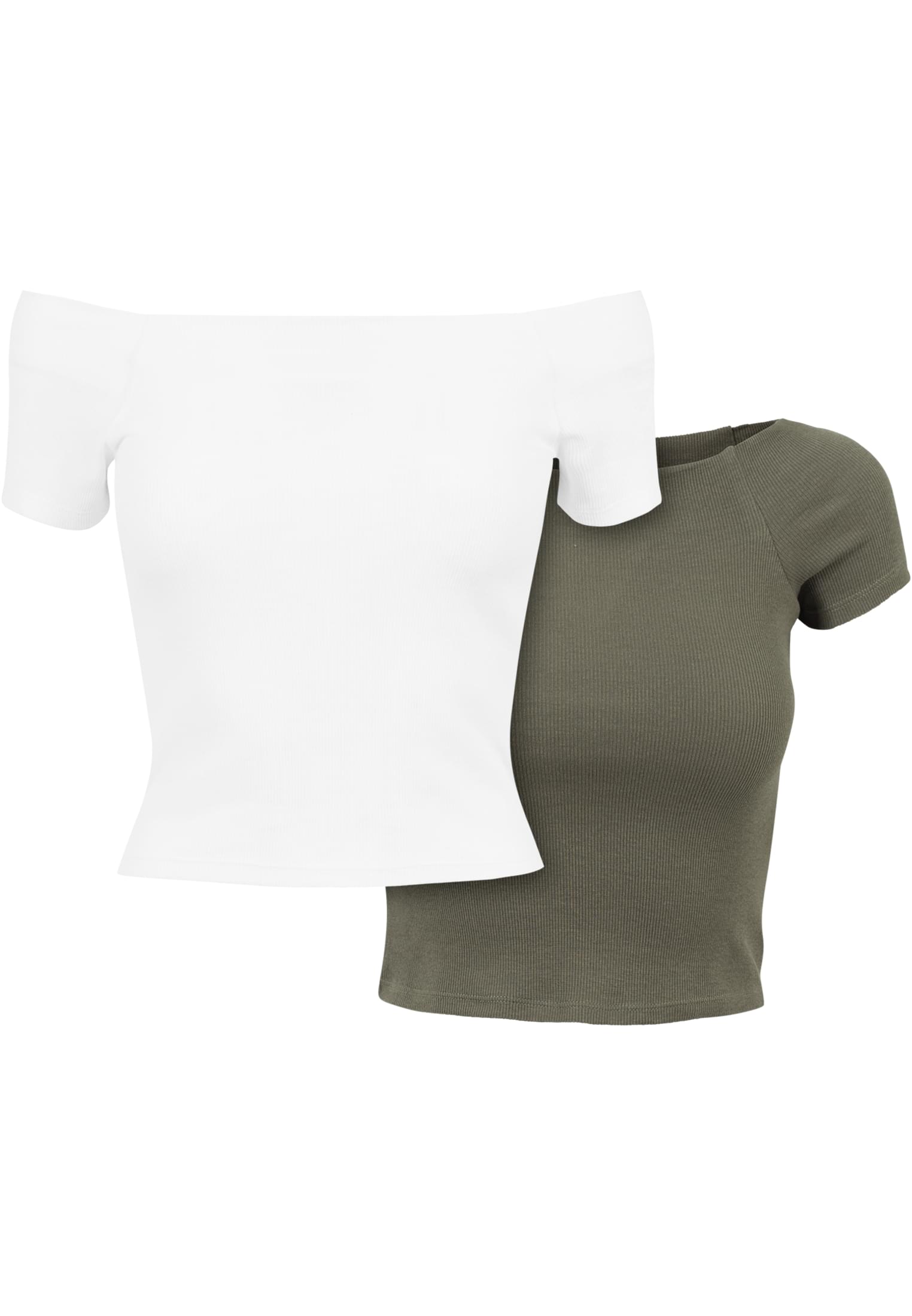 Ladies Off Shoulder Rib Tee 2-Pack bianco+oliva L
 - variant image 4