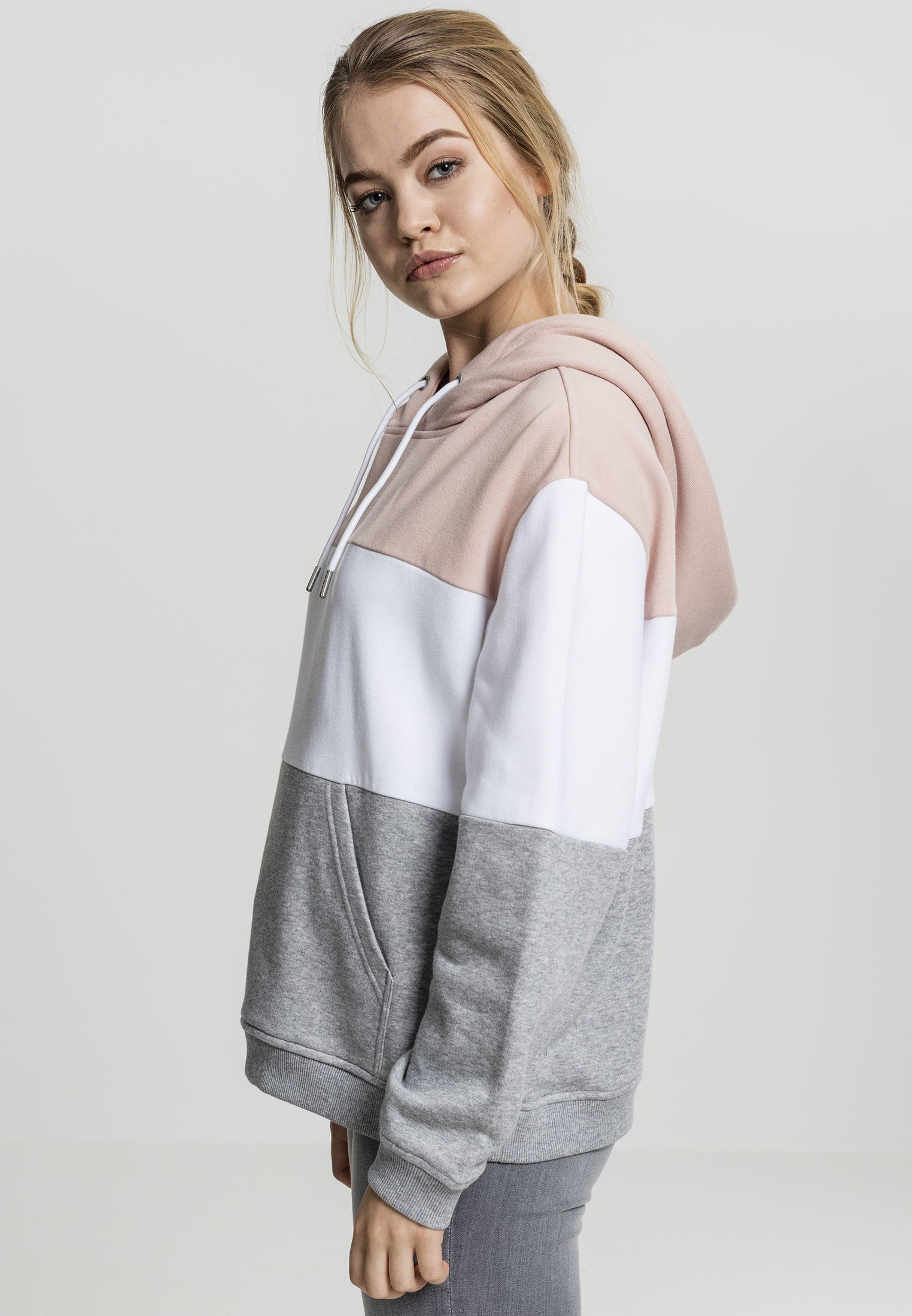 Ladies Oversize 3-Tone Hoody light rose/white/grey L - variant image 3