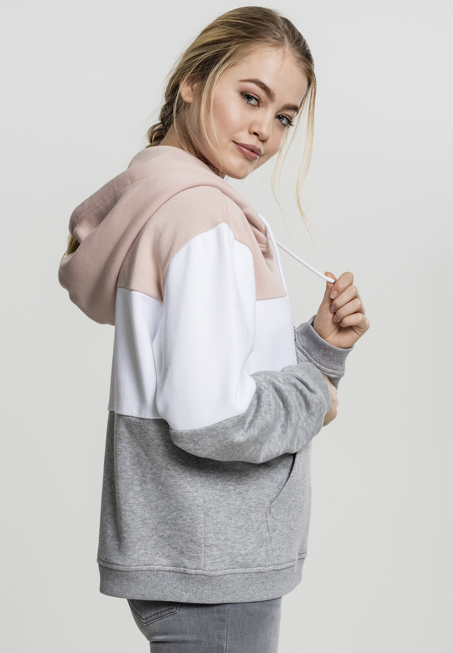 Ladies Oversize 3-Tone Hoody light rose/white/grey L - variant image 4