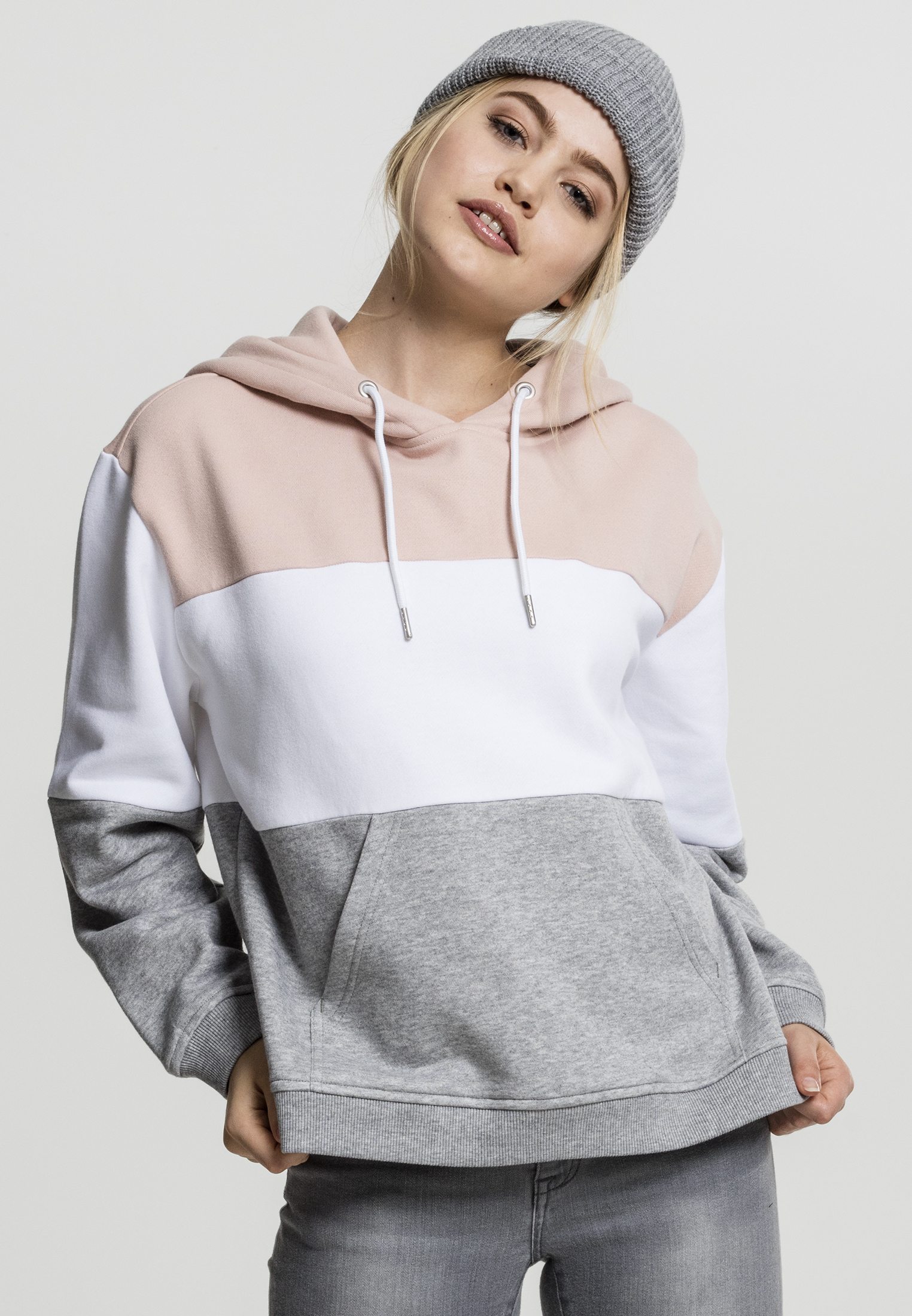 Ladies Oversize 3-Tone Hoody light rose/white/grey L - alternate variant 1