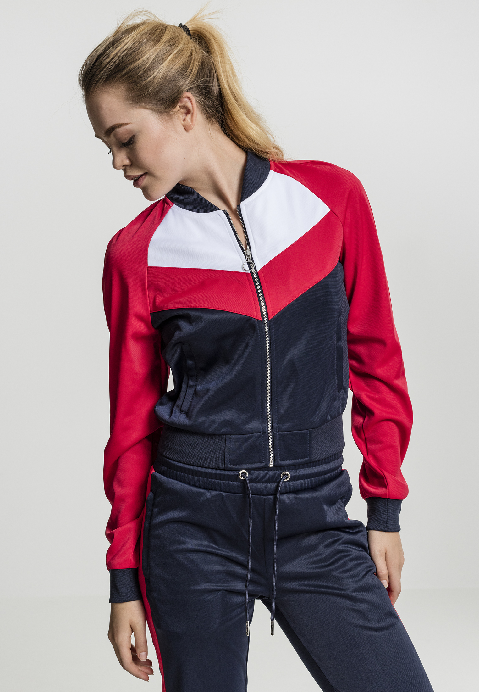 Ladies Short Raglan Track Jacket navy/fire red/white L - variant image 3