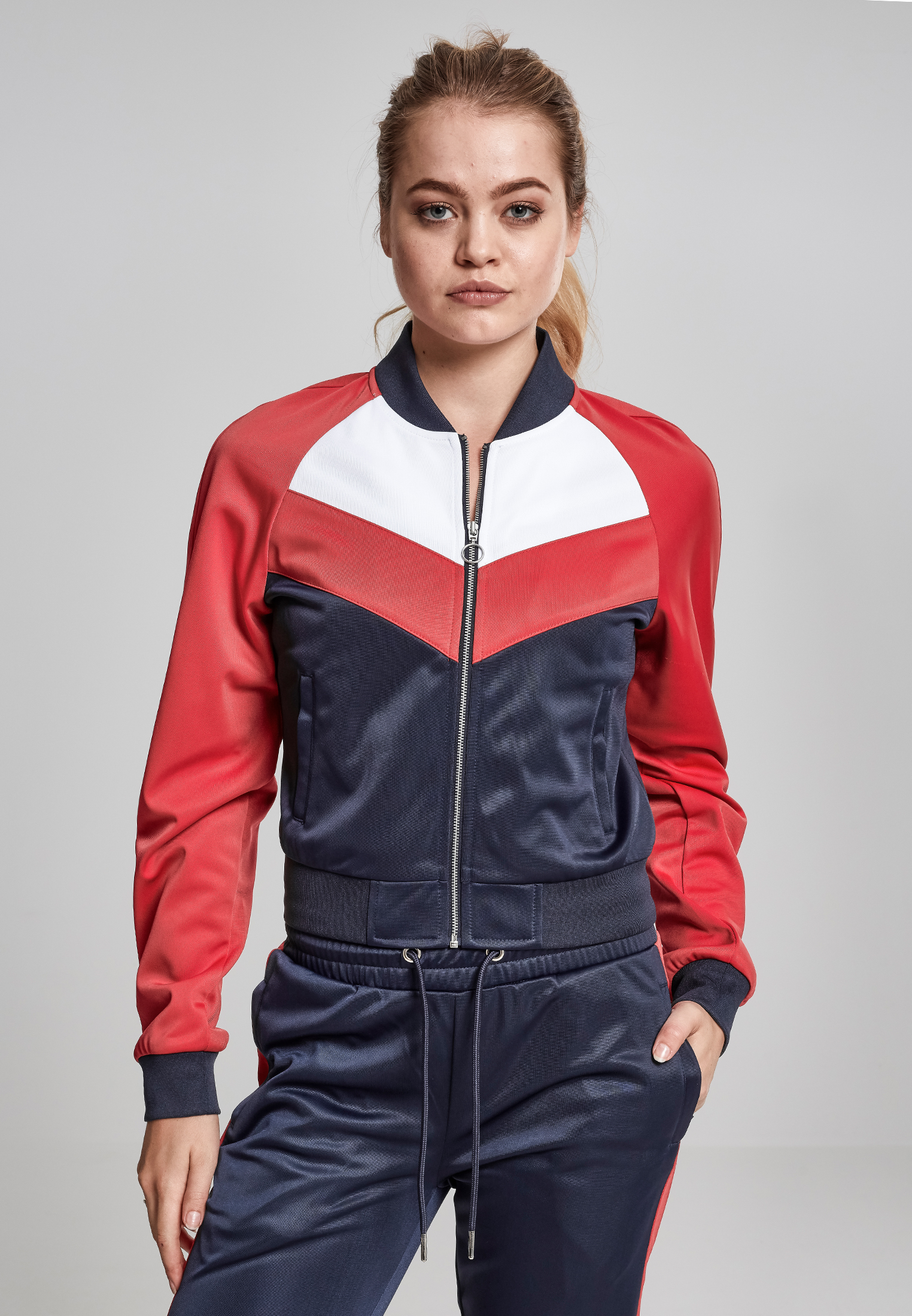 Ladies Short Raglan Track Jacket navy/fire red/white L - variant image 2