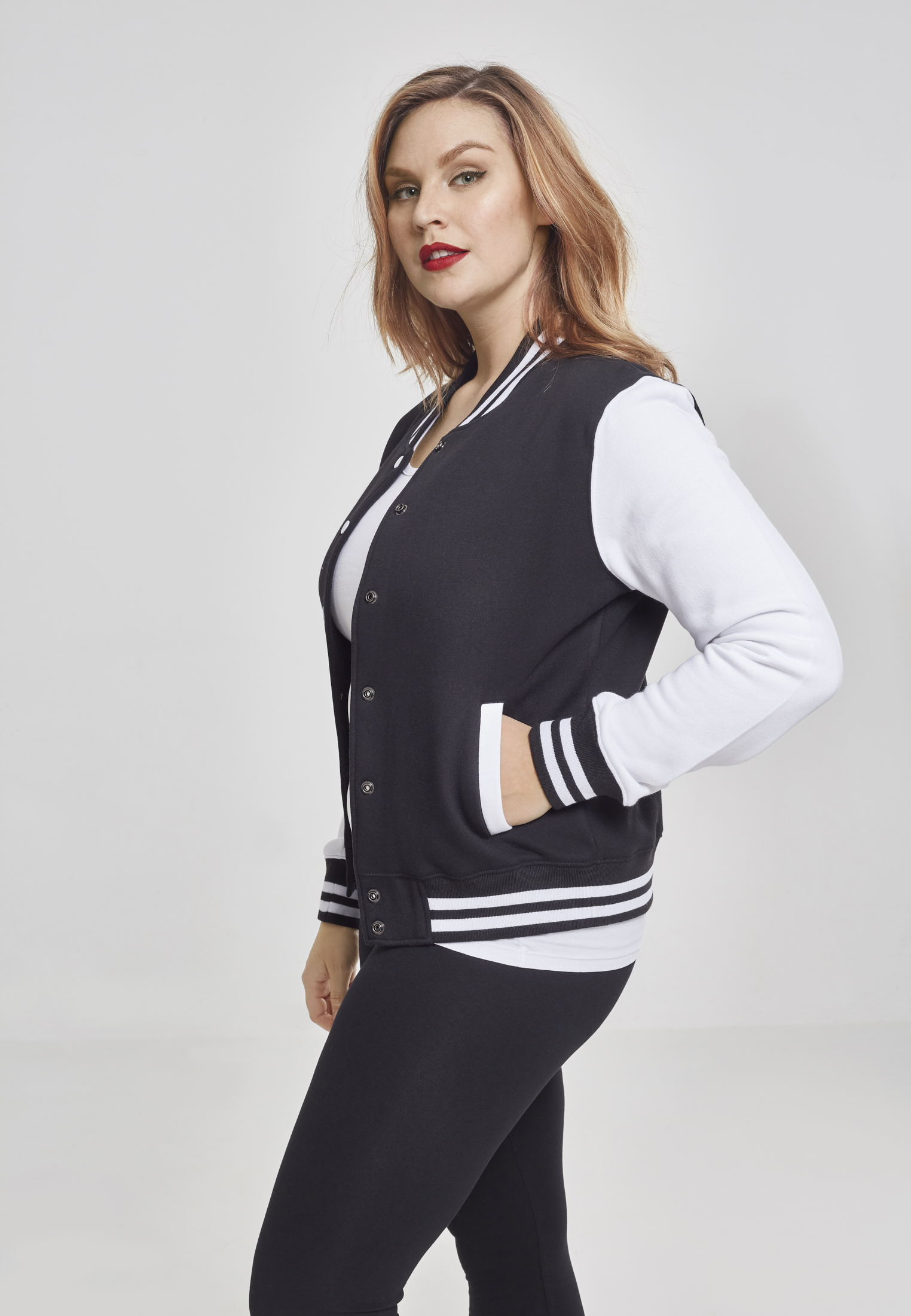 Ladies 2-tone College Sweatjacket blk/wht 3XL - variant image 1