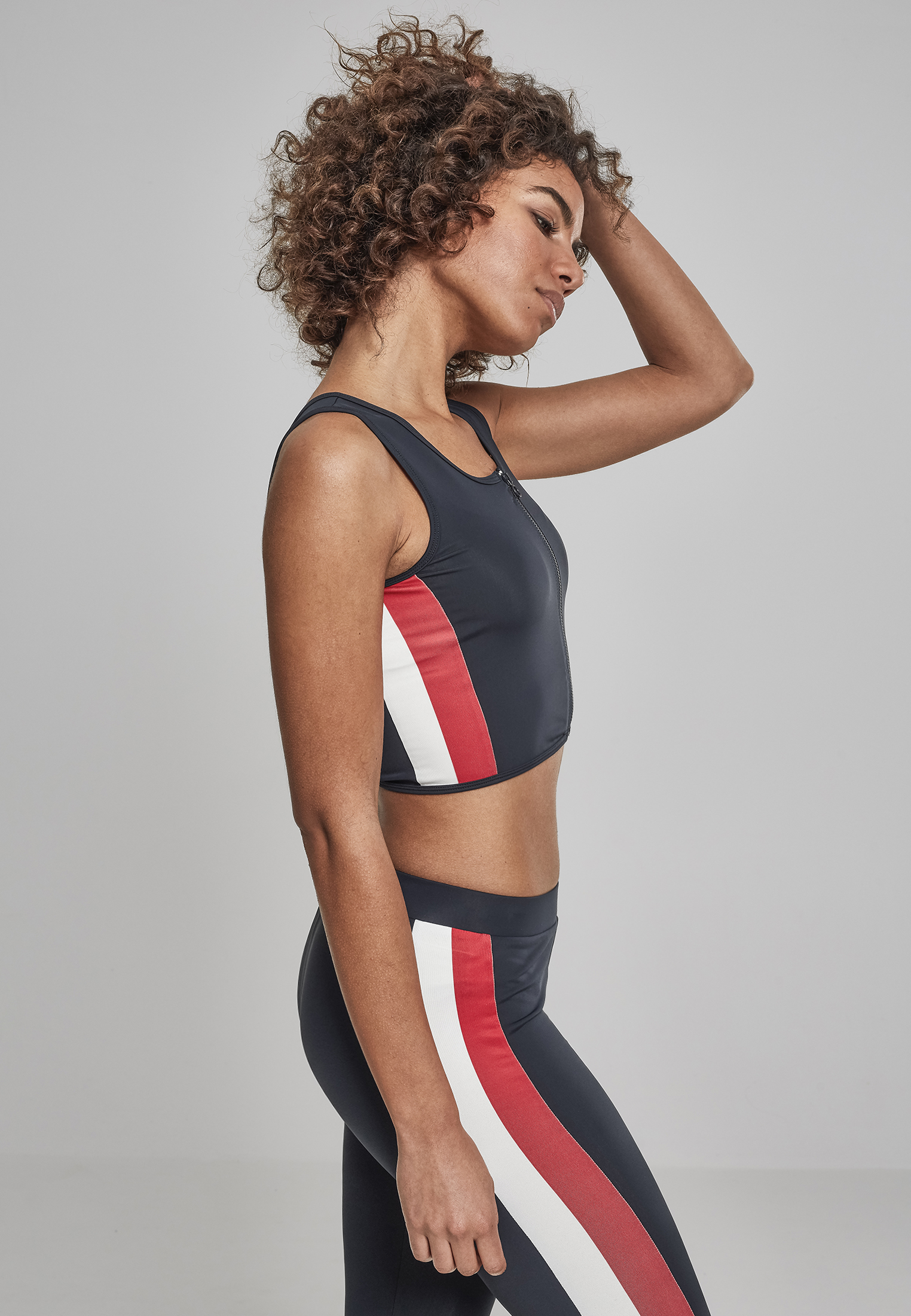 Ladies Side Stripe Cropped Zip Top navy/fire red/white L - variant image 2