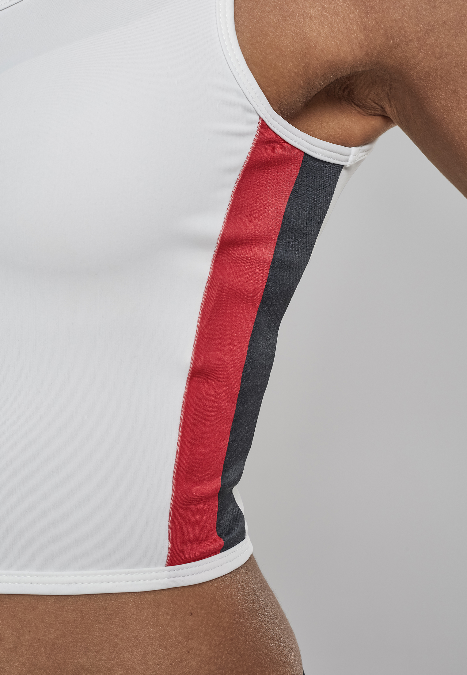 Ladies Side Stripe Cropped Zip Top white/firered/navy L - variant image 4