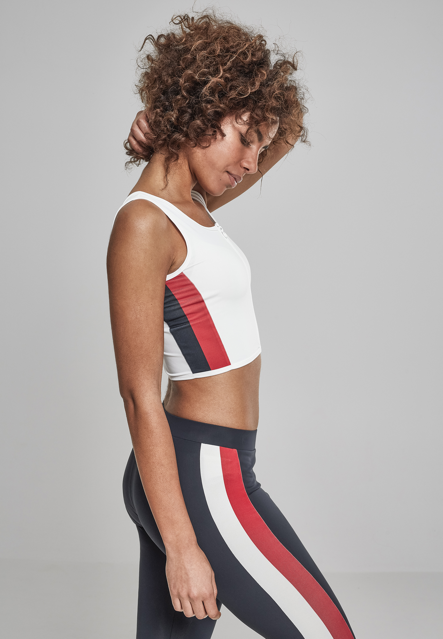 Ladies Side Stripe Cropped Zip Top white/firered/navy L - variant image 2