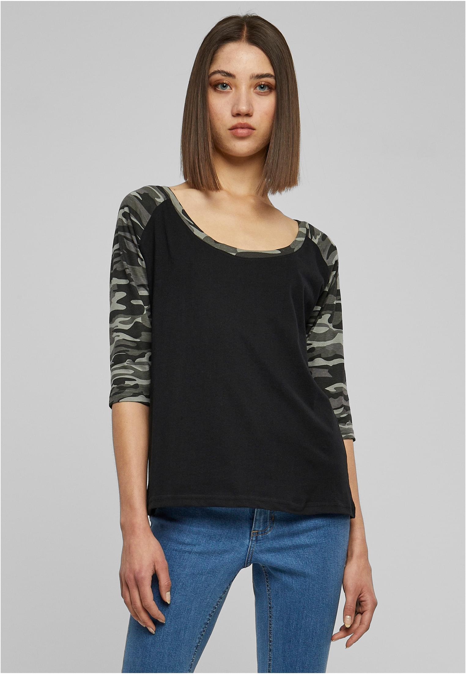 Femmes t-shirt contrasté raglan 3/4 manches noir/camouflage foncé 3XL
 - variant image 4