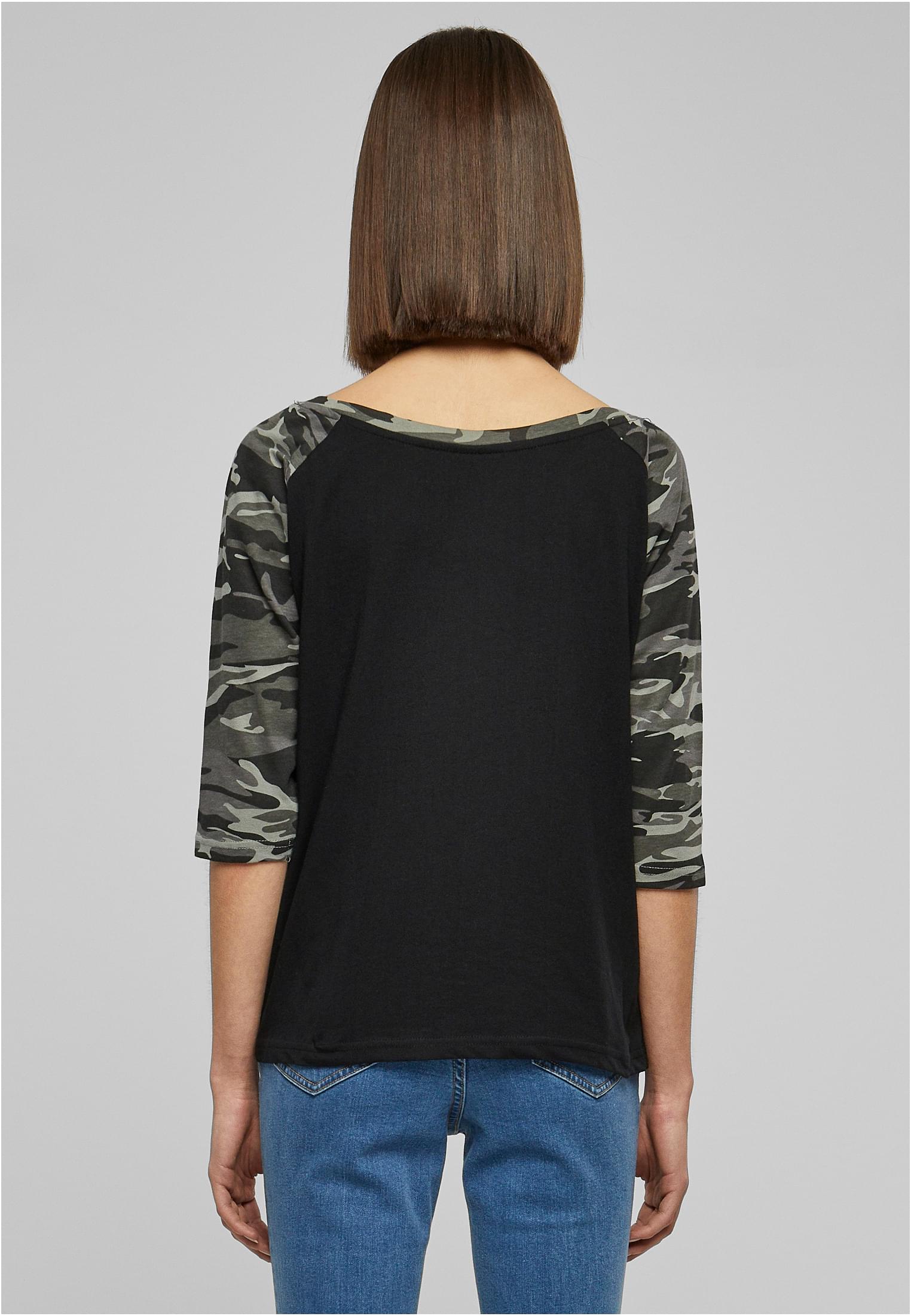 Femmes t-shirt contrasté raglan 3/4 manches noir/camouflage foncé 3XL
 - variant image 2