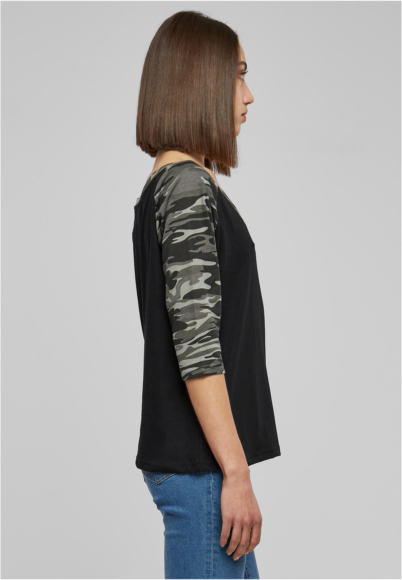 Femmes t-shirt contrasté raglan 3/4 manches noir/camouflage foncé 3XL
 - variant image 3