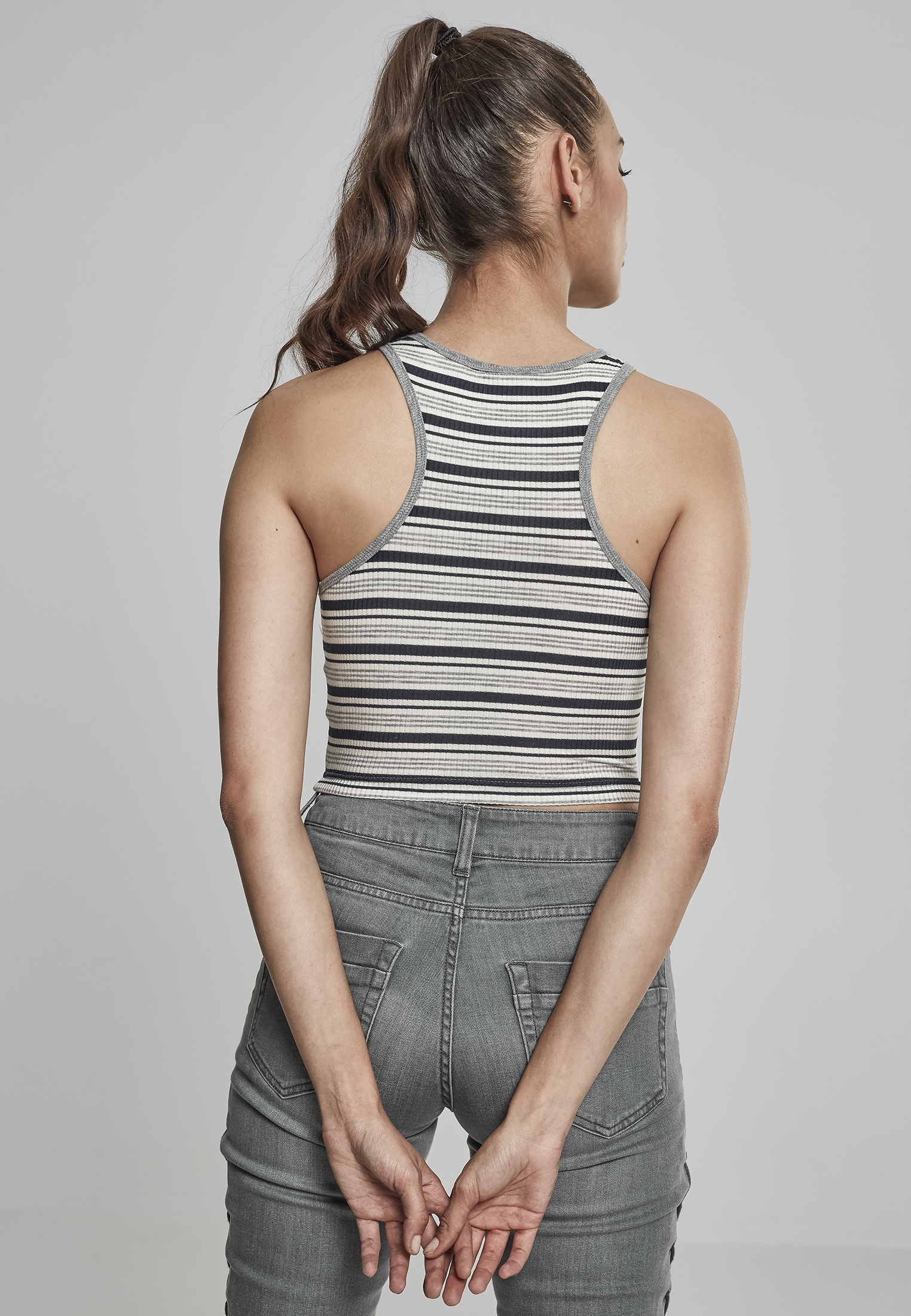 Femme Top à rayures côtes courtes marine/blanc/gris
 - variant image 1