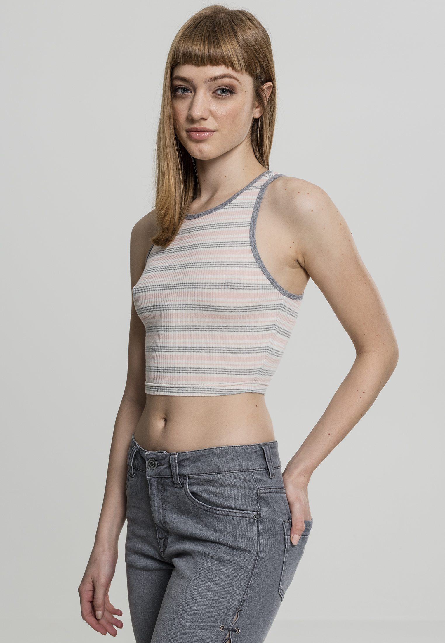 Femme Top Rayures Rib Cropped rose/blanc/gris
 - variant image 3