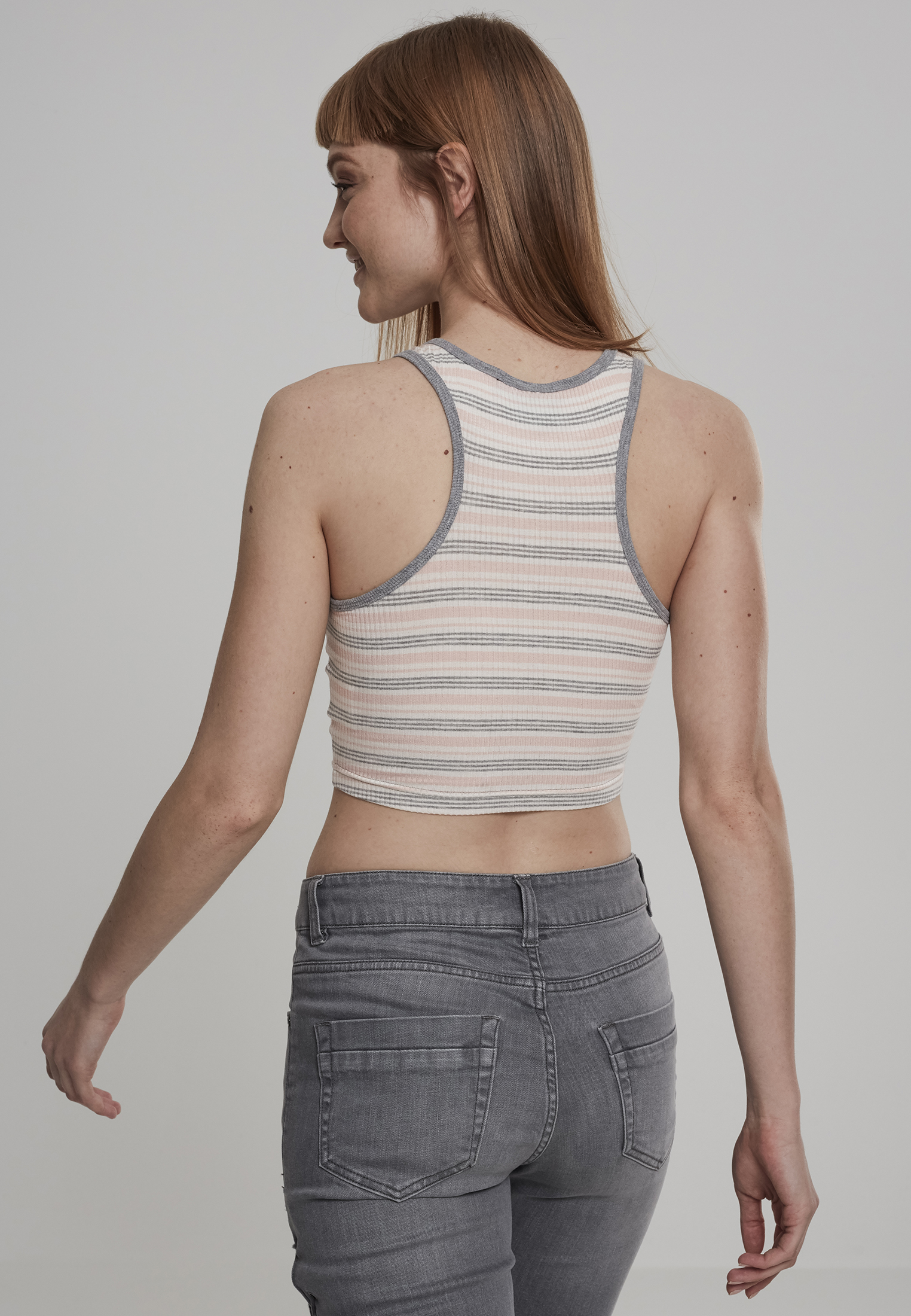 Femme Top Rayures Rib Cropped rose/blanc/gris
 - variant image 1