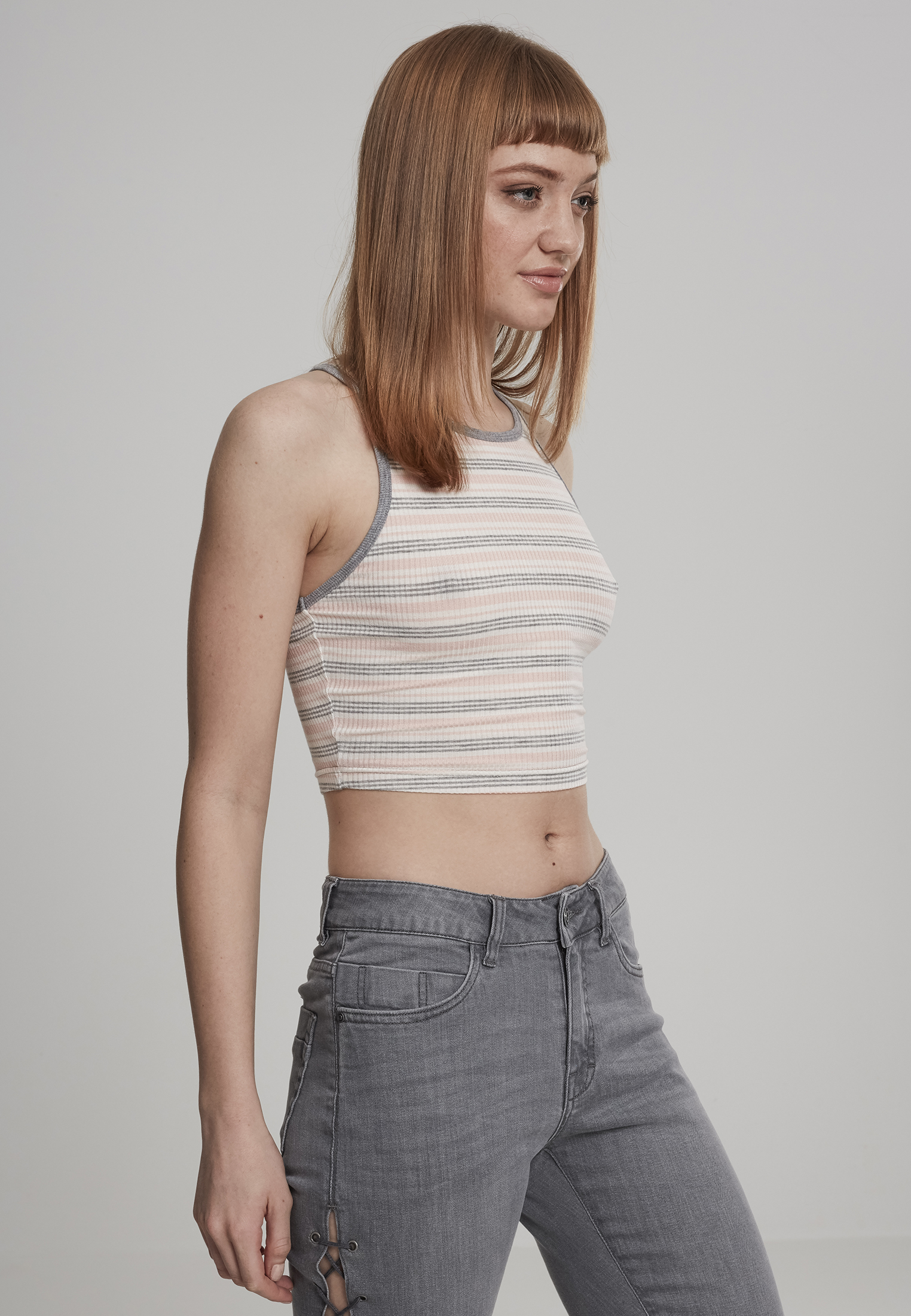 Femme Top Rayures Rib Cropped rose/blanc/gris
 - variant image 2