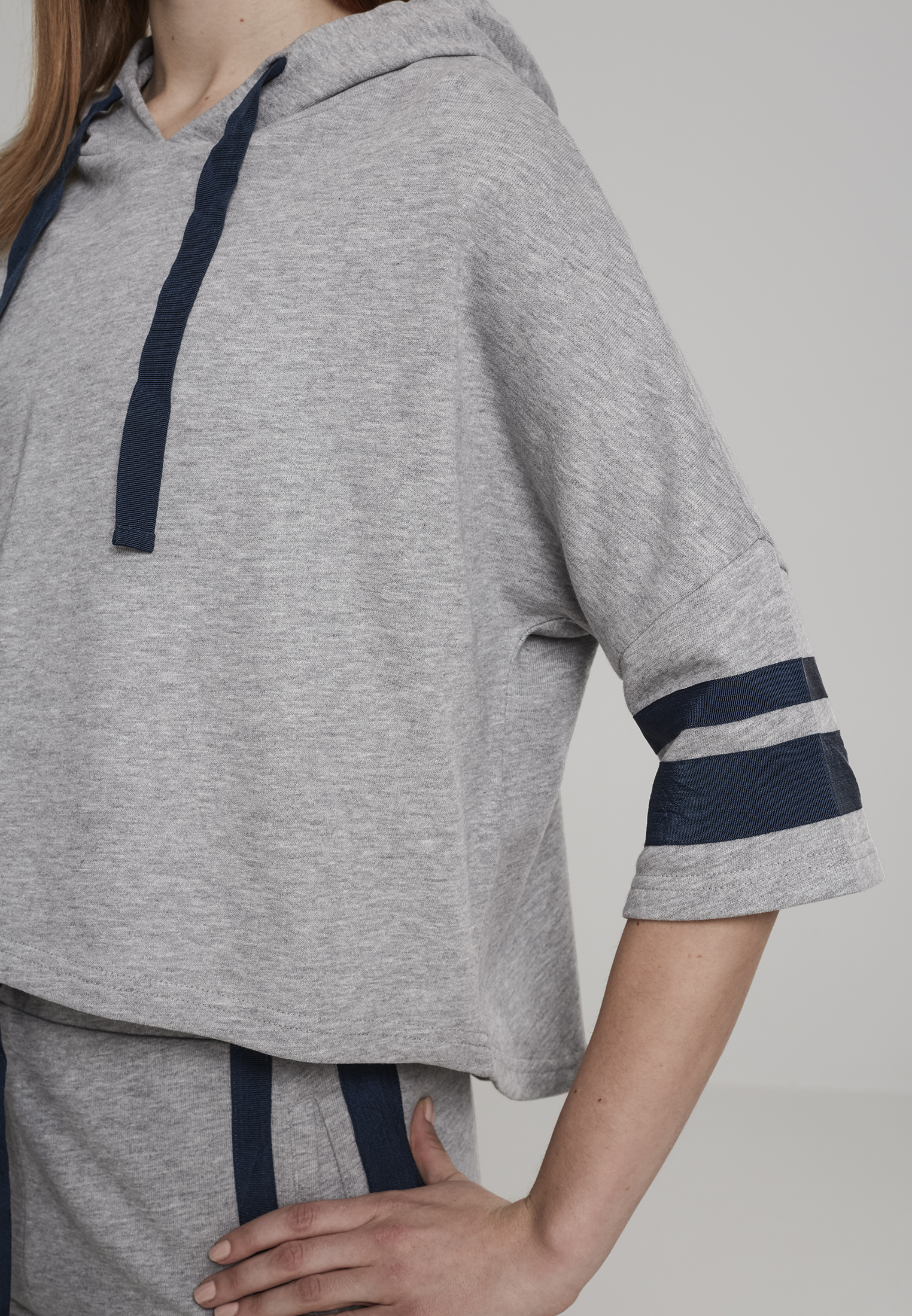 Ladies Taped Short Sleeve Hoody grey/navy L - variant image 9