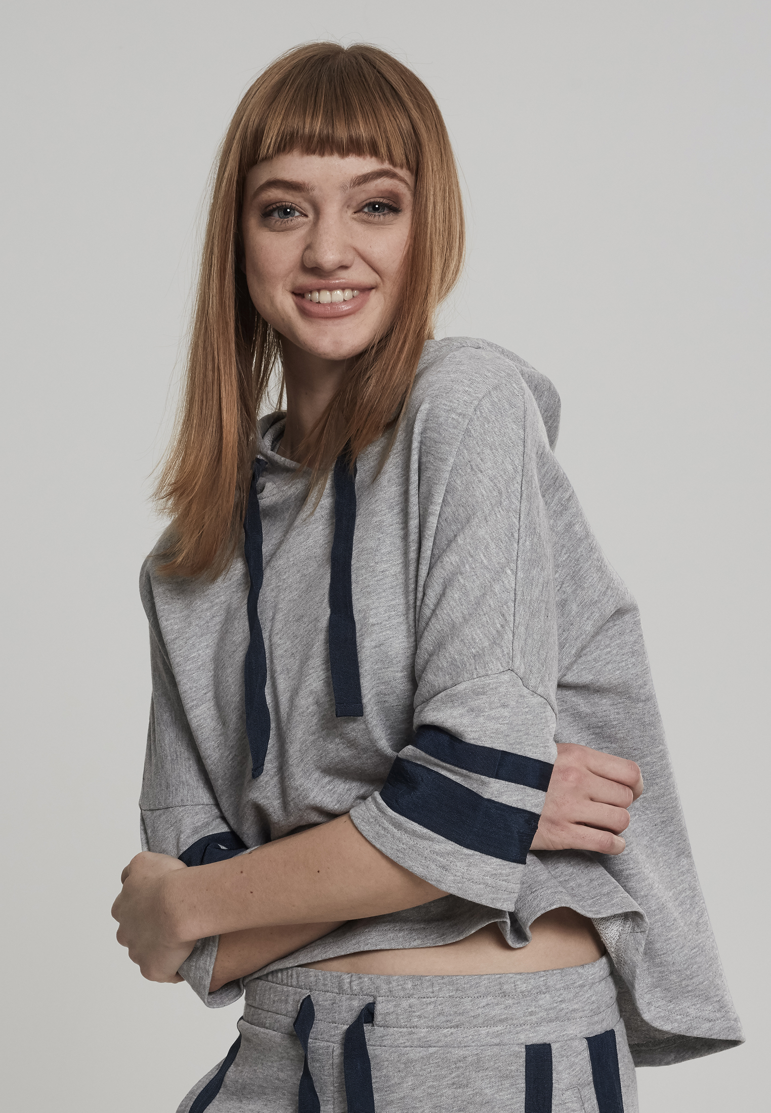 Ladies Taped Short Sleeve Hoody grey/navy L - variant image 3